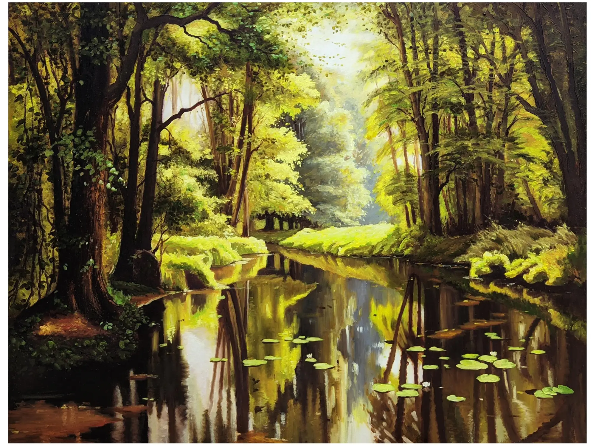 Deep Forest Lake | Oil On Canvas | Exotic India Art