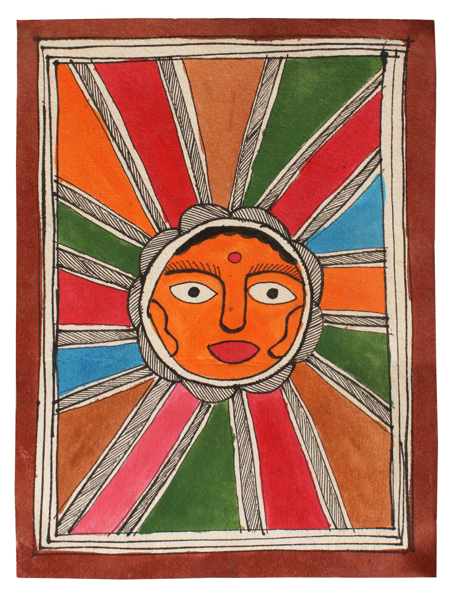 Sun In Colourful Background | Madhubani Painting | Exotic India Art