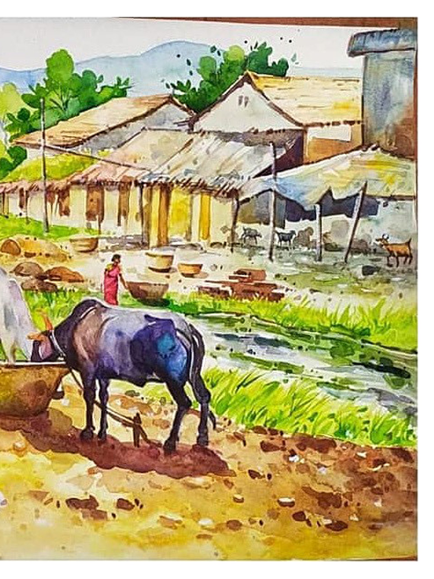 village life of kerala drawing/village life of Kerala painting/Kerala village  drawing - YouTube