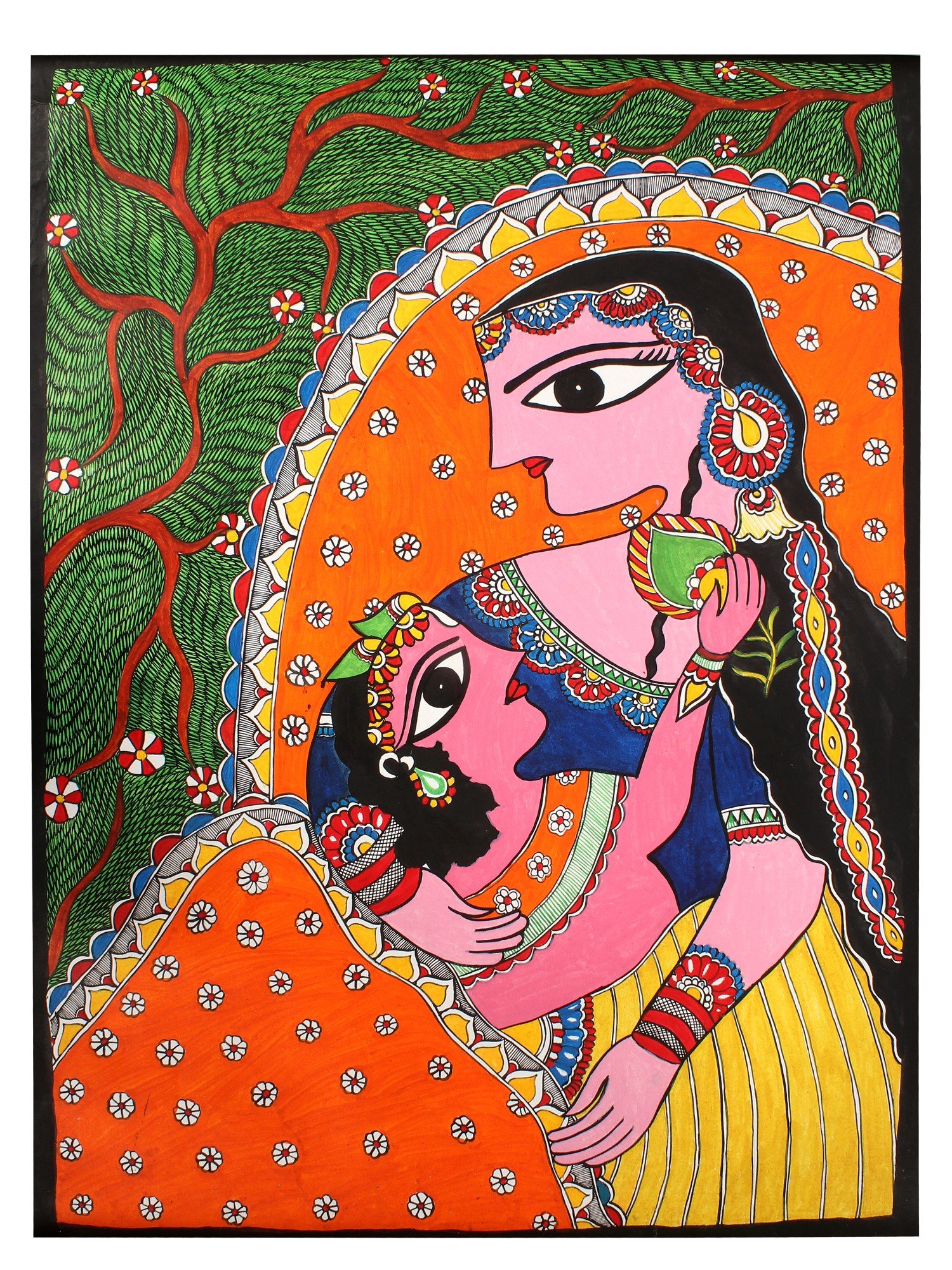 madhubani painting of yashoda and krishna