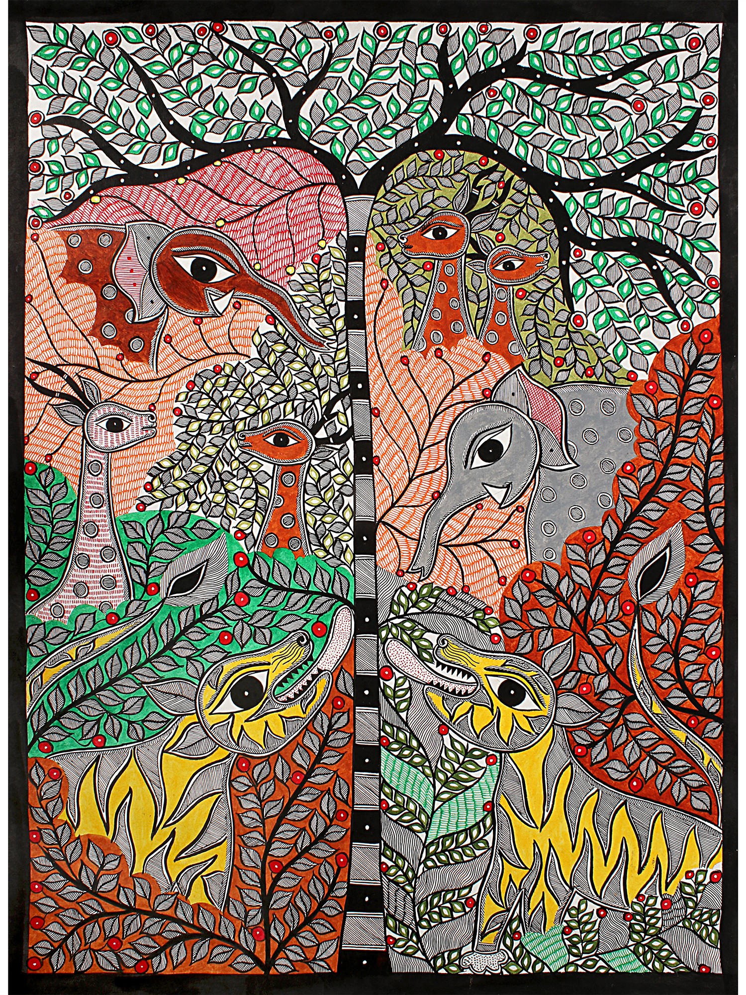 Animals Around Tree of Life | Madhubani Painting | Exotic India Art