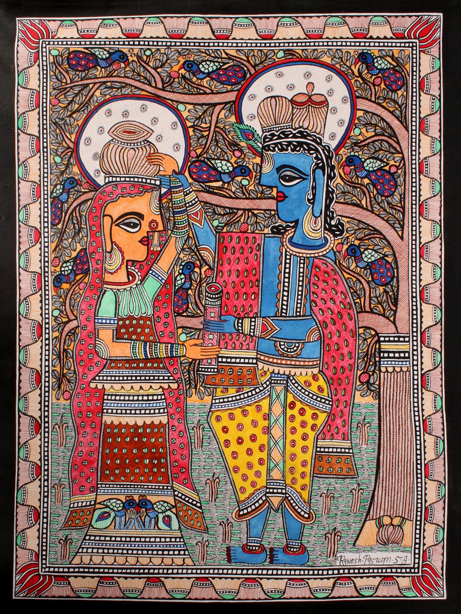 Radha Krishna Together | Madhubani Painting | Exotic India Art