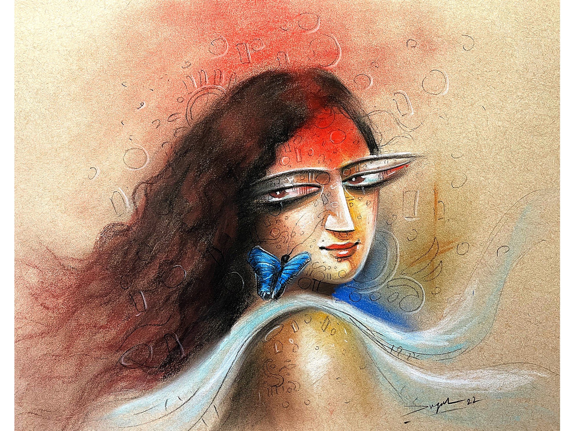 Exhilarating Eyes, Soft Pastel, Artwork by Jugal Sarkar