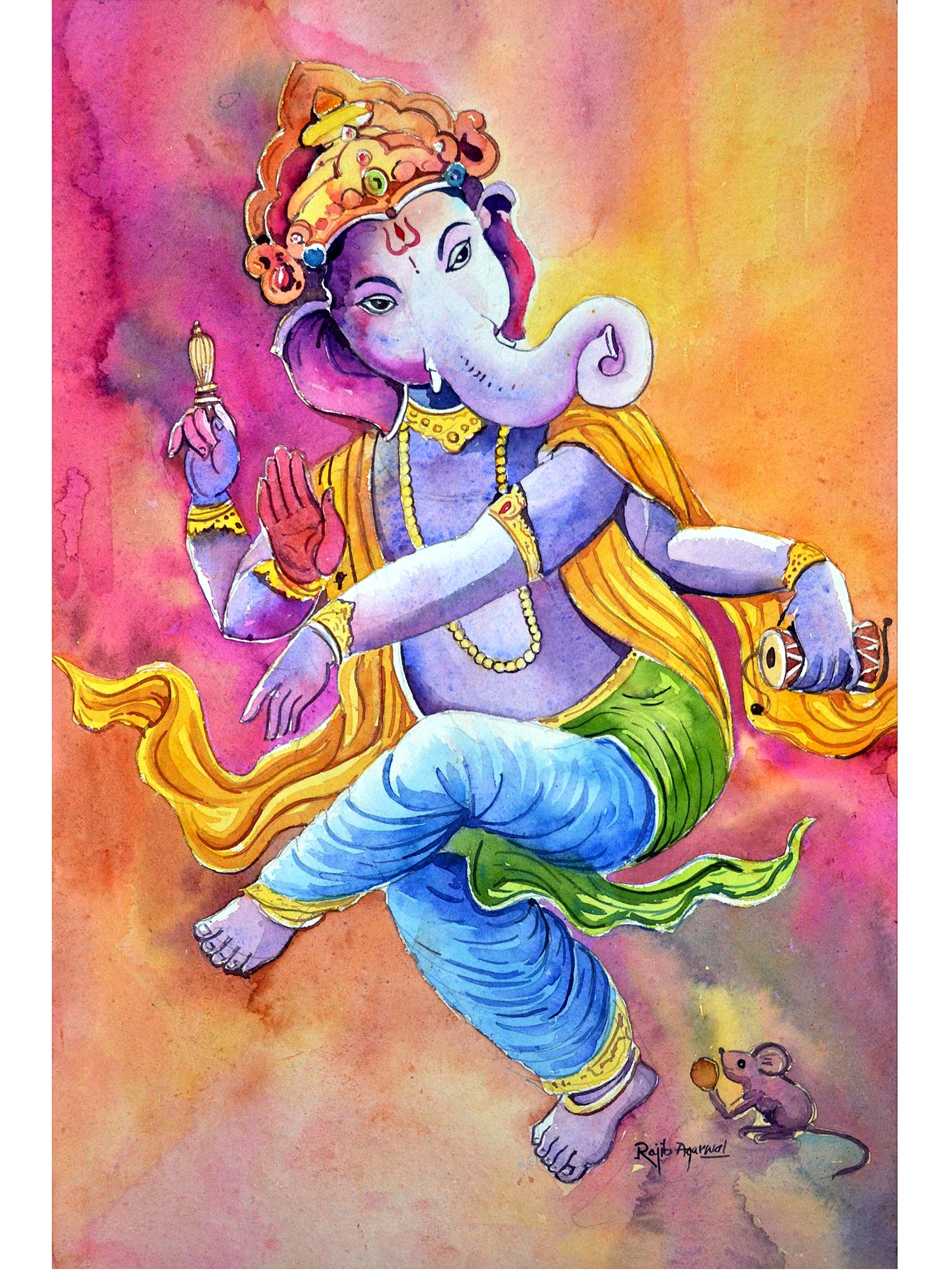 Nritya Ganesha (Dancing Ganesha) | Handpainted Madhubani Art – MeMeraki