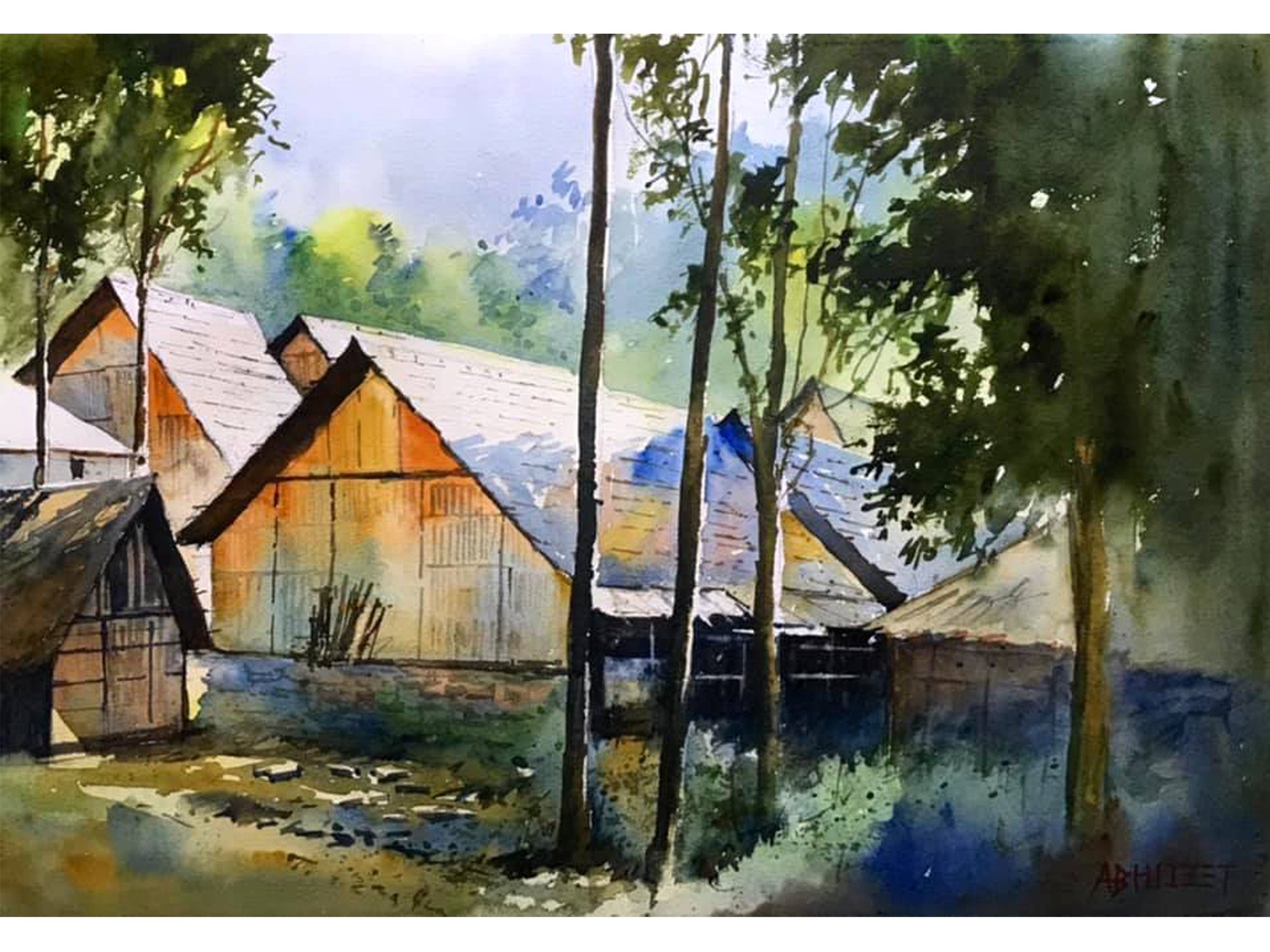 Buy Original Watercolor Landscape Painting Farm House Trees Field Flowers  Country Mountains Maine Inspired Art Housewarming Gift Under 50 Online in  India - Etsy