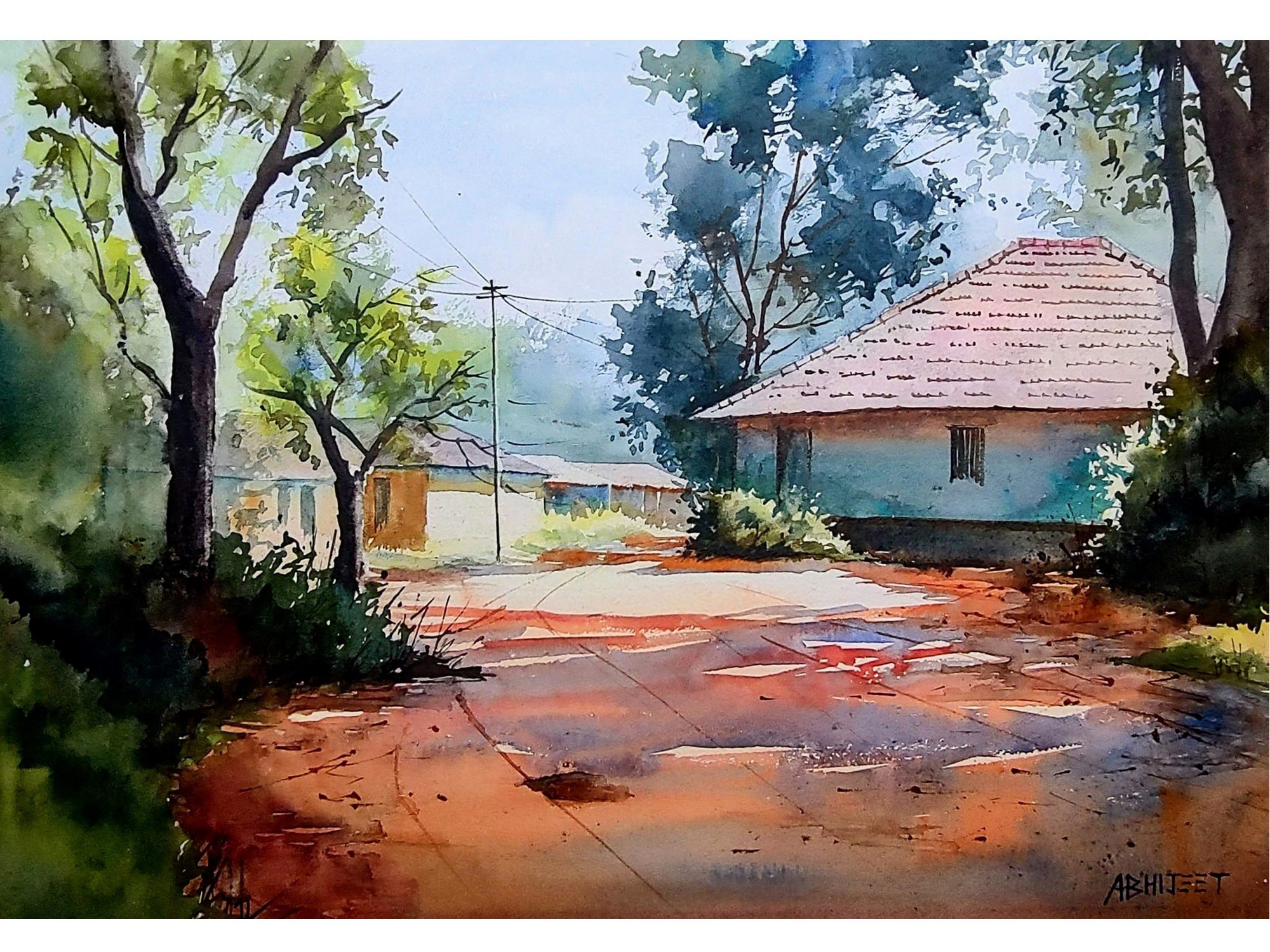 rural indian village watercolor painting images  Photoskart