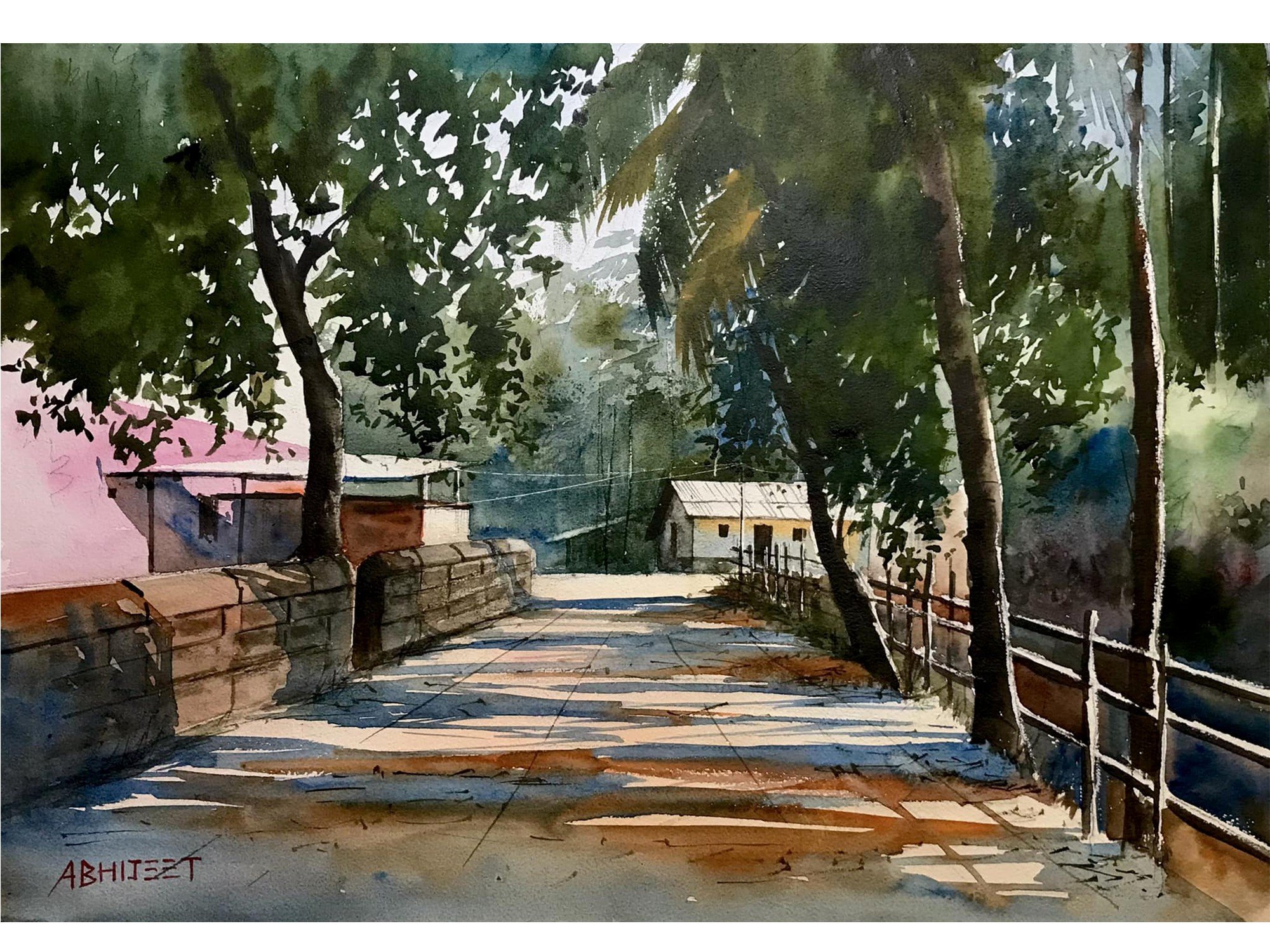 Back To My Village Watercolor Painting By Abhijeet Bahadure