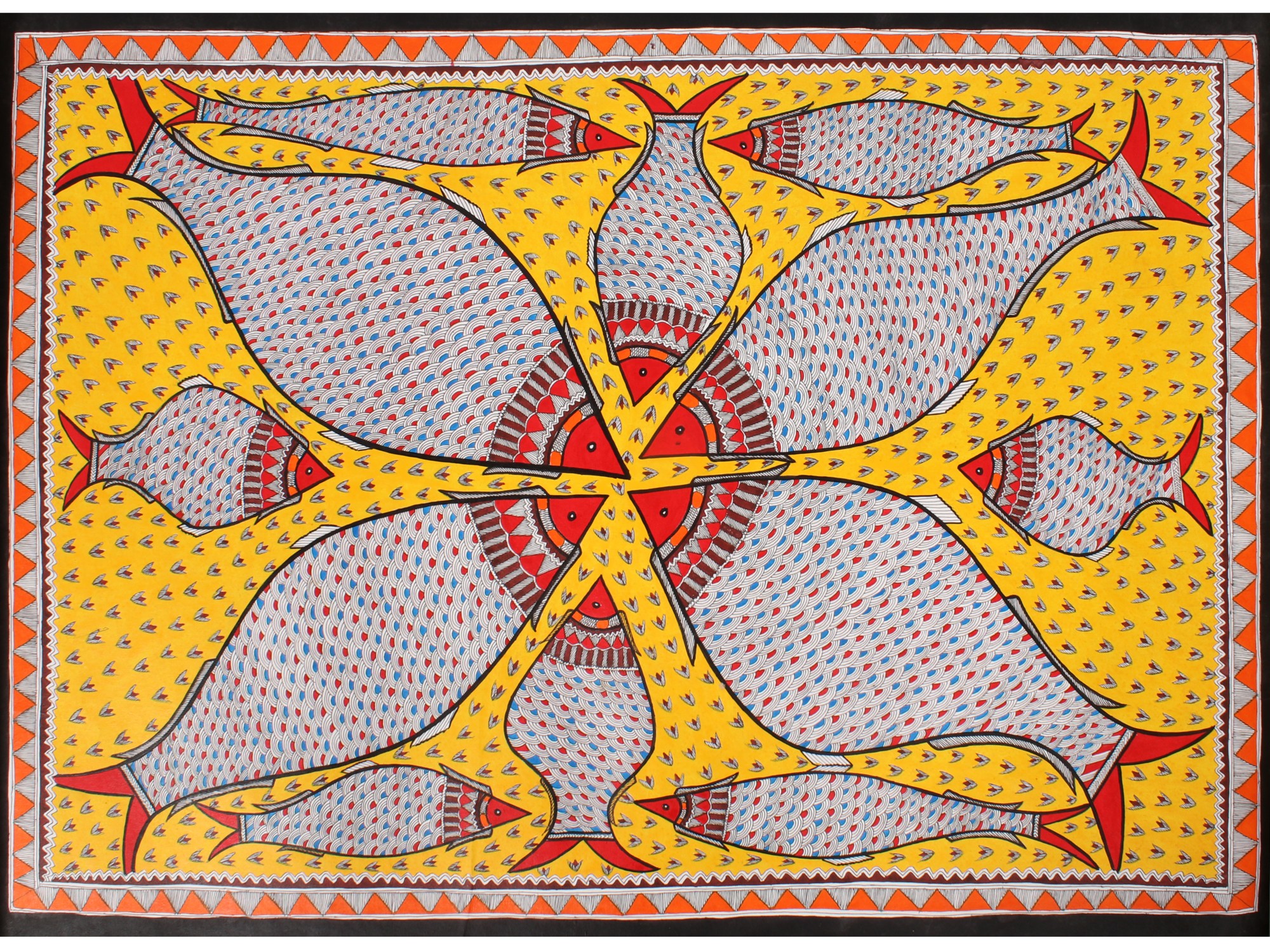 Fish Art on Yellow Background | Madhubani Painting | Exotic India Art