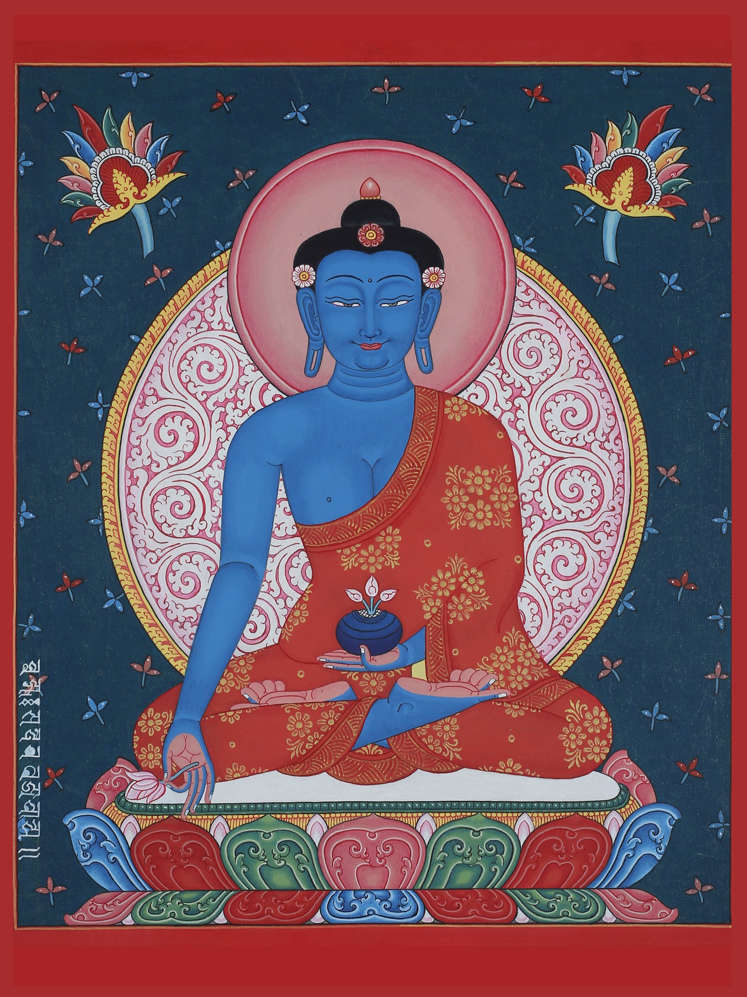 Newari Medicine Buddha | Tibetan Buddhist Brocadeless Thangka | Exotic