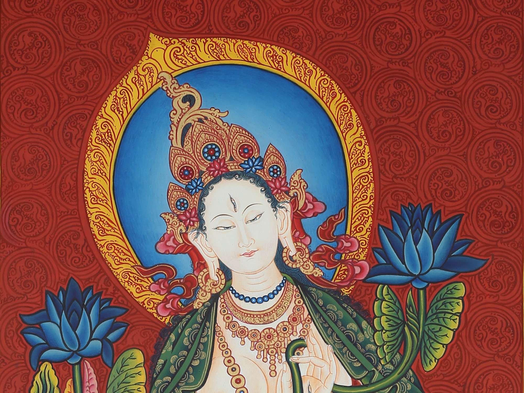 Newari Standing Classical Goddess White Tara (Brocadeless Thangka ...