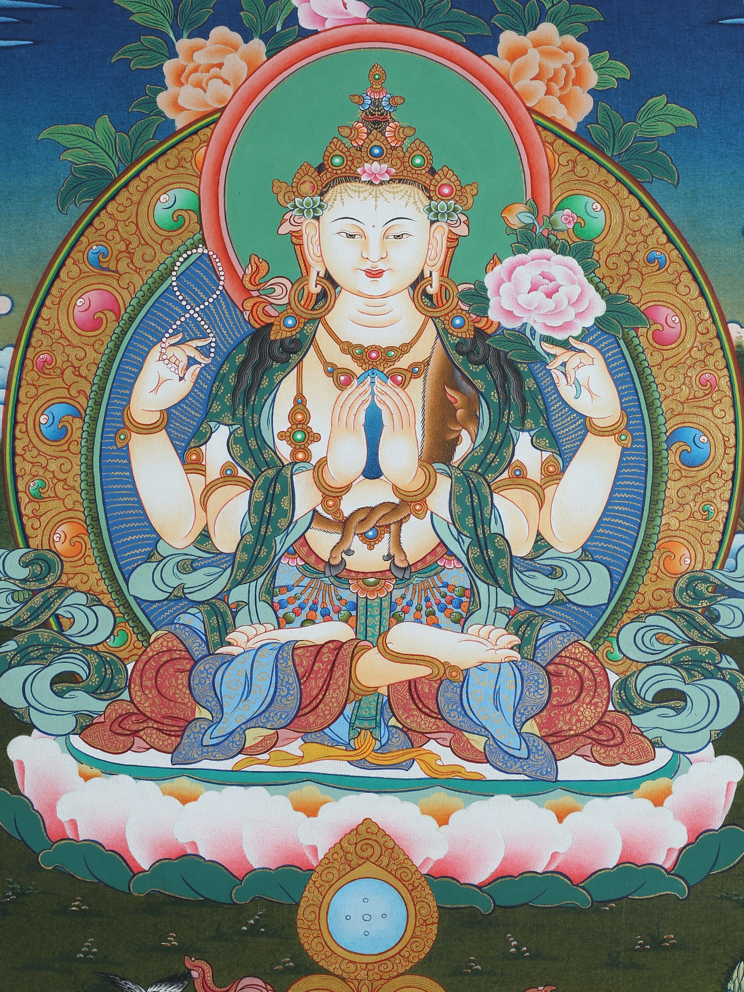 Tibetan Chenrezig (Avalokiteshvara) Brocadeless Thangka | Exotic India Art