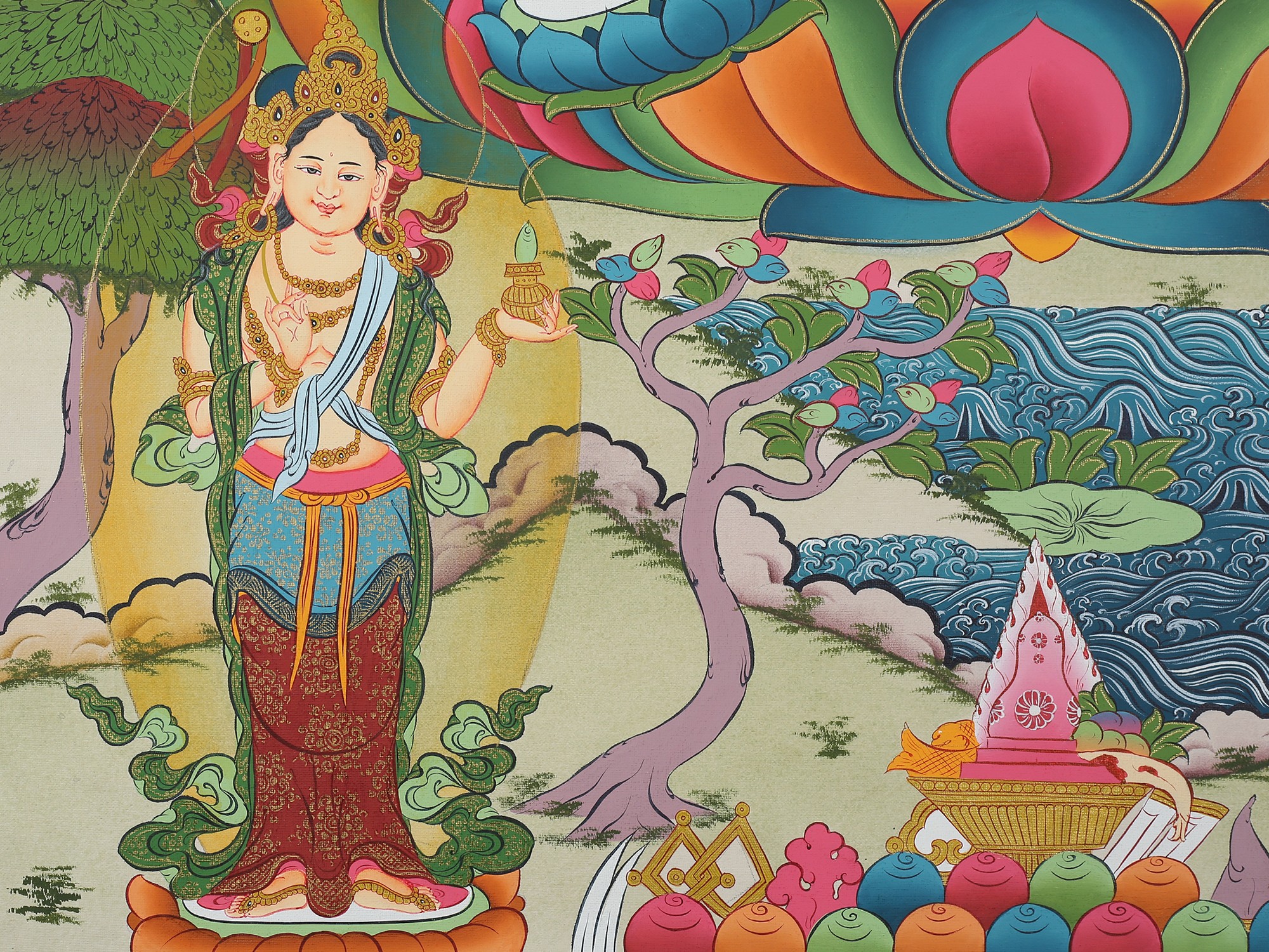 Tibetan Guru Rinpoche (Brocadeless Thangka) | Exotic India Art