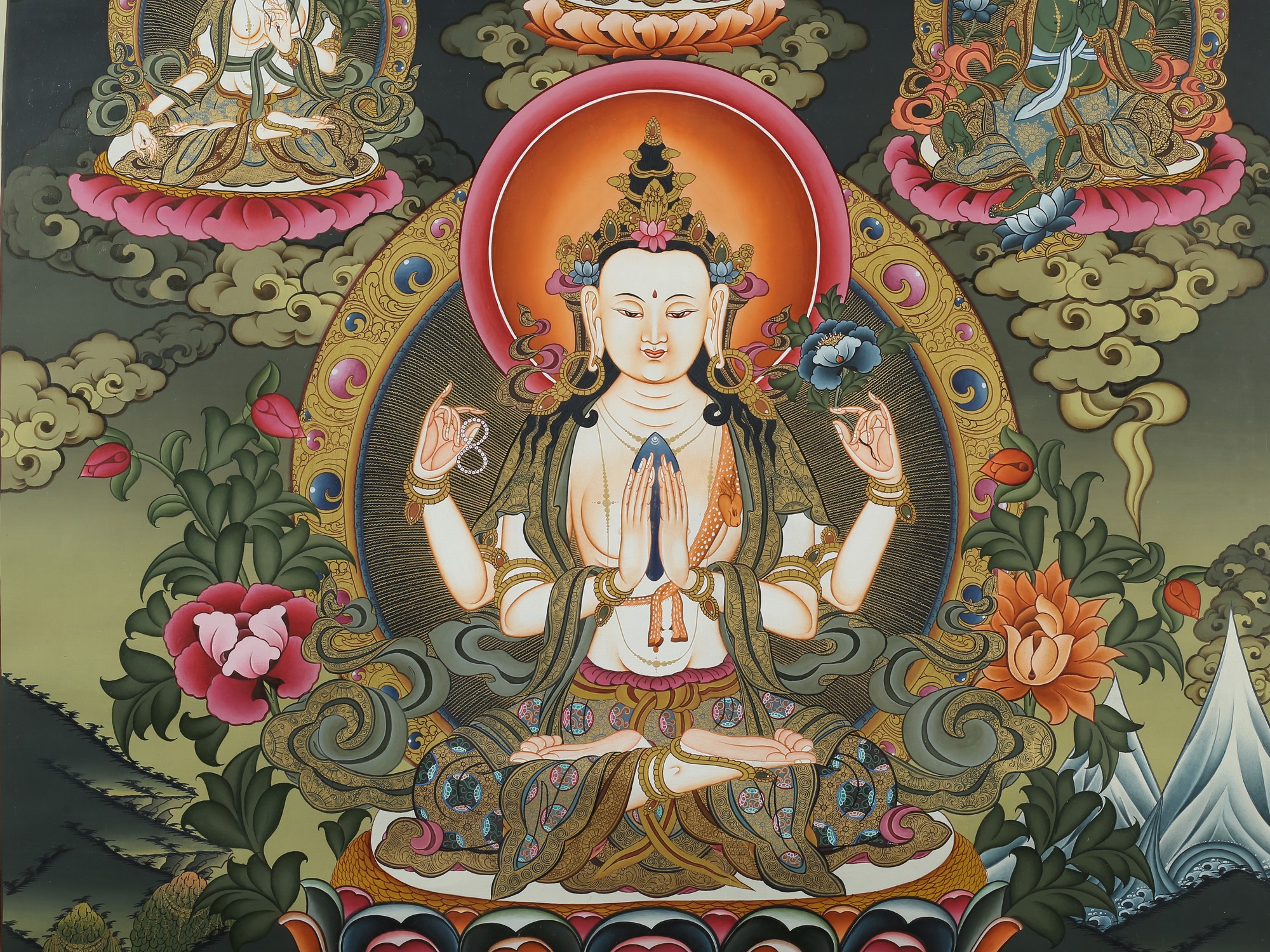 Tibetan Chenrezig Art | Brocadeless Thangka | Exotic India Art
