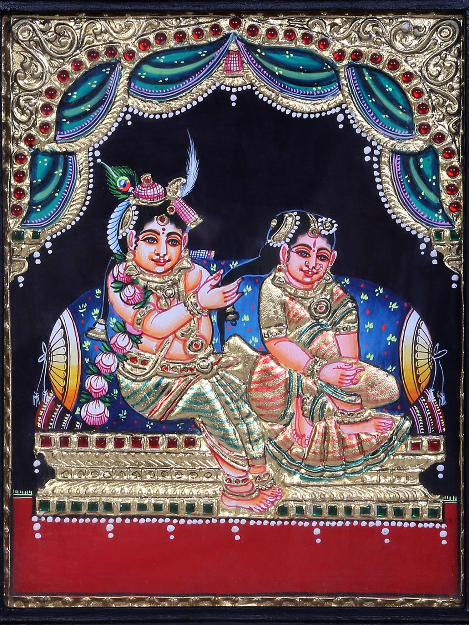 Radha Krishna | Traditional Colors With 24K Gold | Teakwood Frame ...