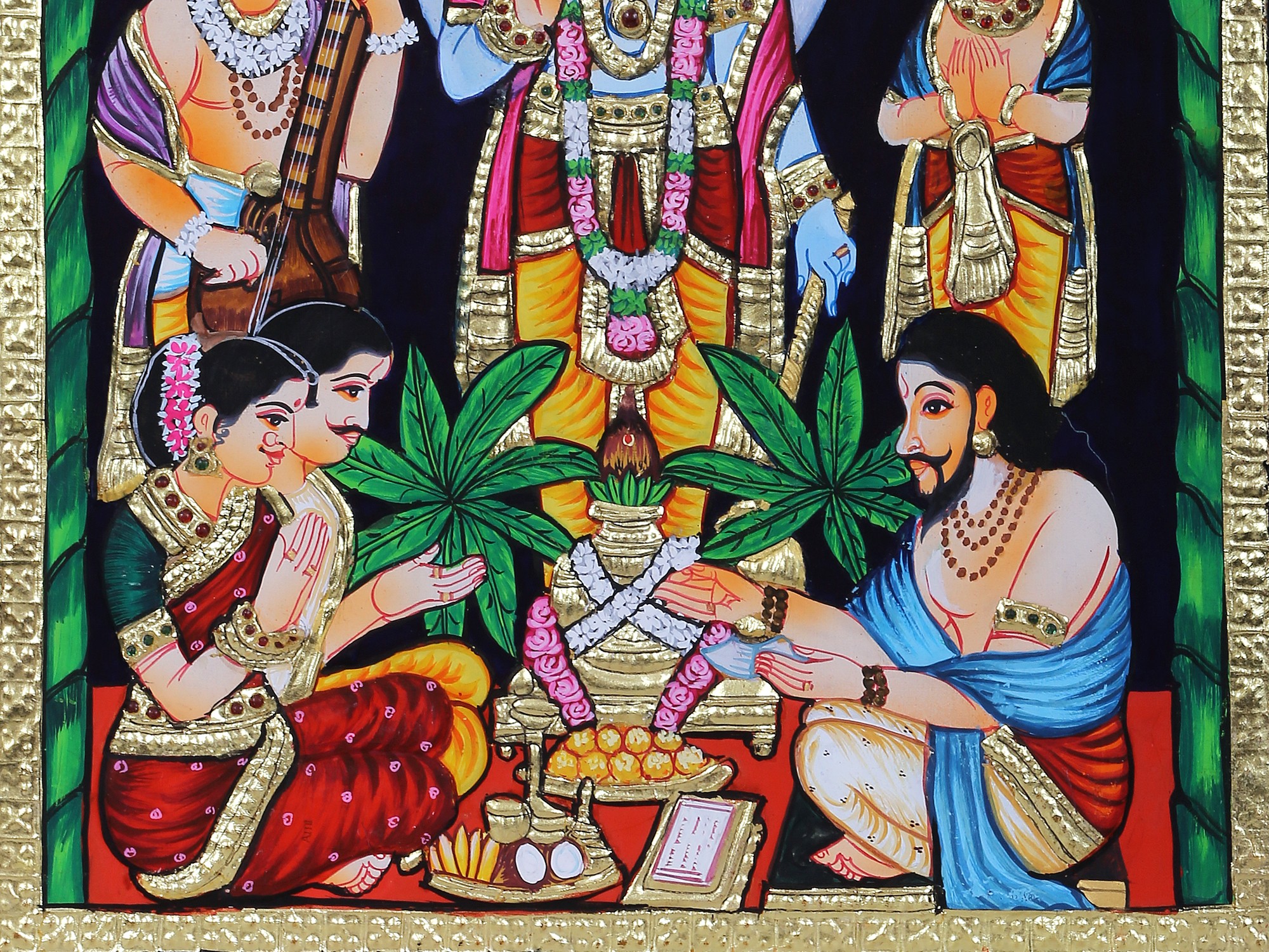 Shri Hari Satyanarayan Katha Tanjore Painting l Traditional Colors with 24  Karat Gold l With Frame | Exotic India Art