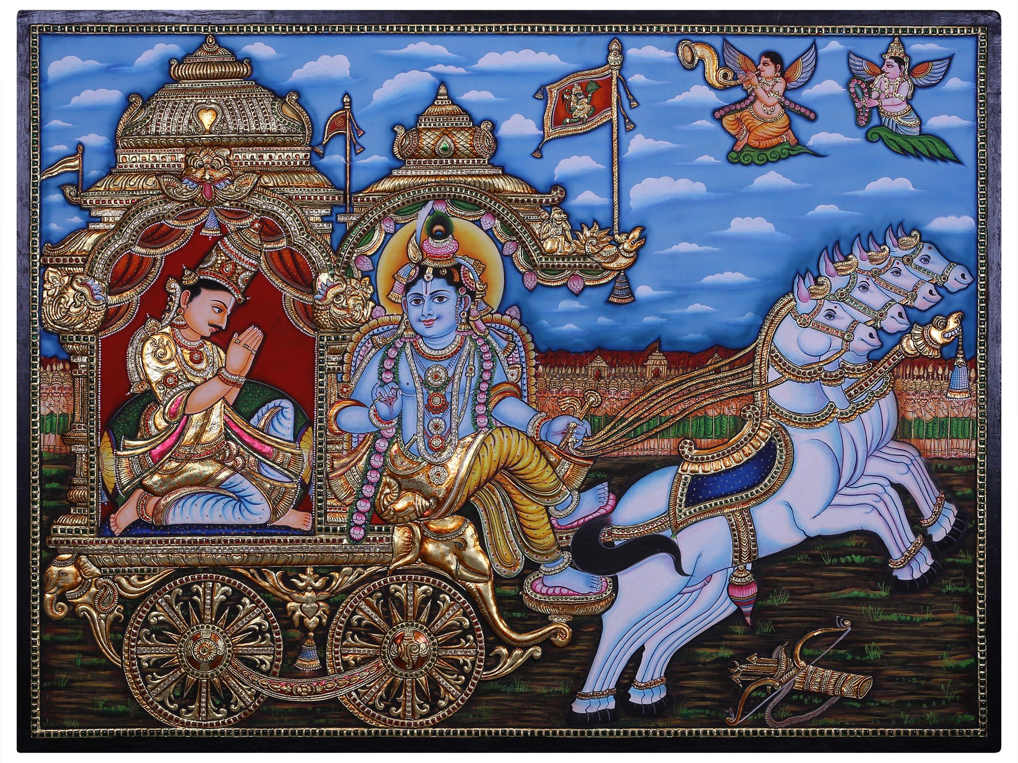 Lord Krishna And Arjuna On Chariot During Mahabharata Traditional ...