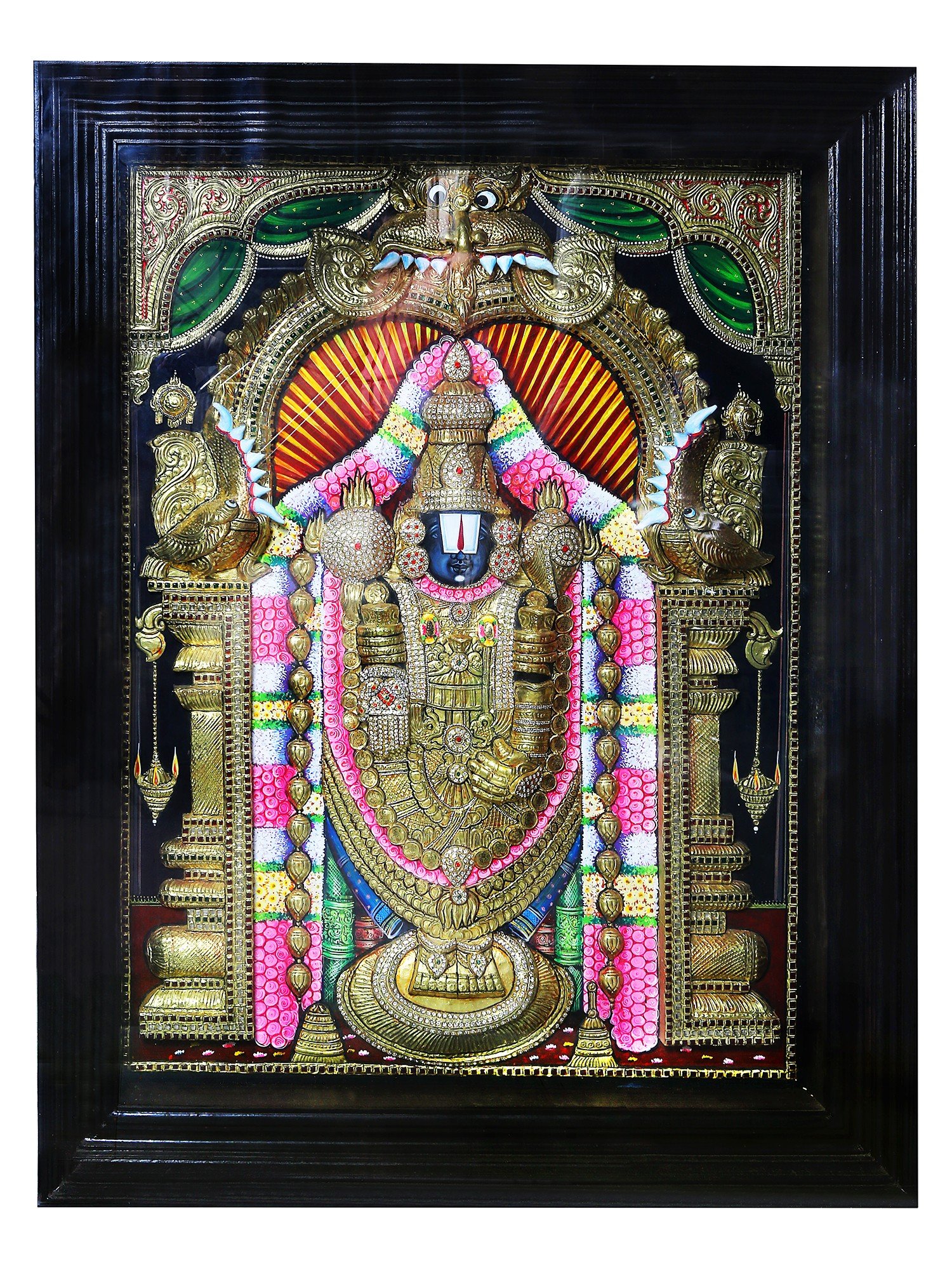 Tirupati Balaji (Venkateshvara) | Traditional Colors with 24 Karat Gold |  With Frame | Exotic India Art