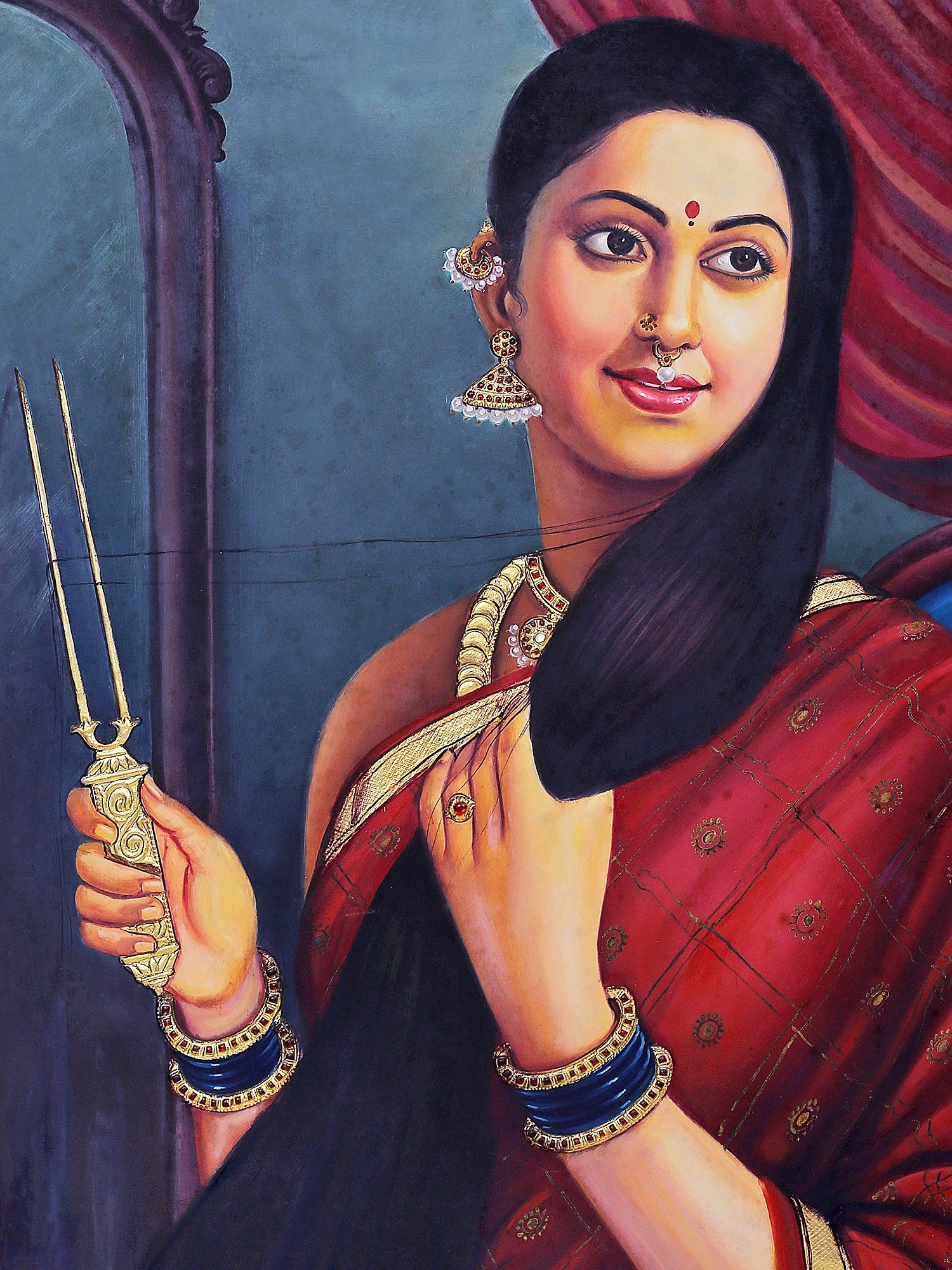 Raja Ravi Varma Nair Lady Adorning Her Hair 1873 Art Print for Sale by  VintageArtFine8  Redbubble