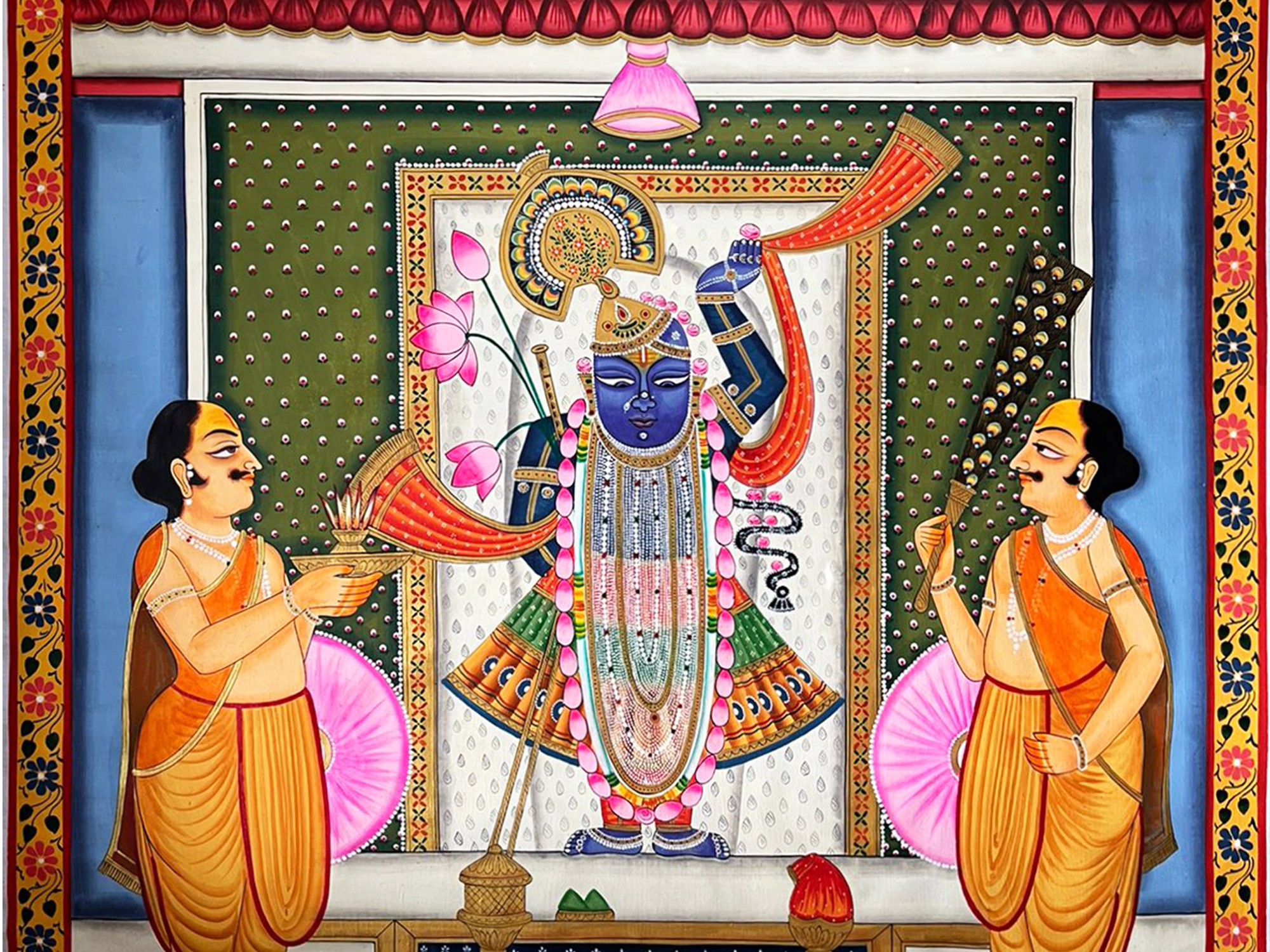 Hindu God Shrinathji Being Worshipped | Pichwai Art | Exotic India Art