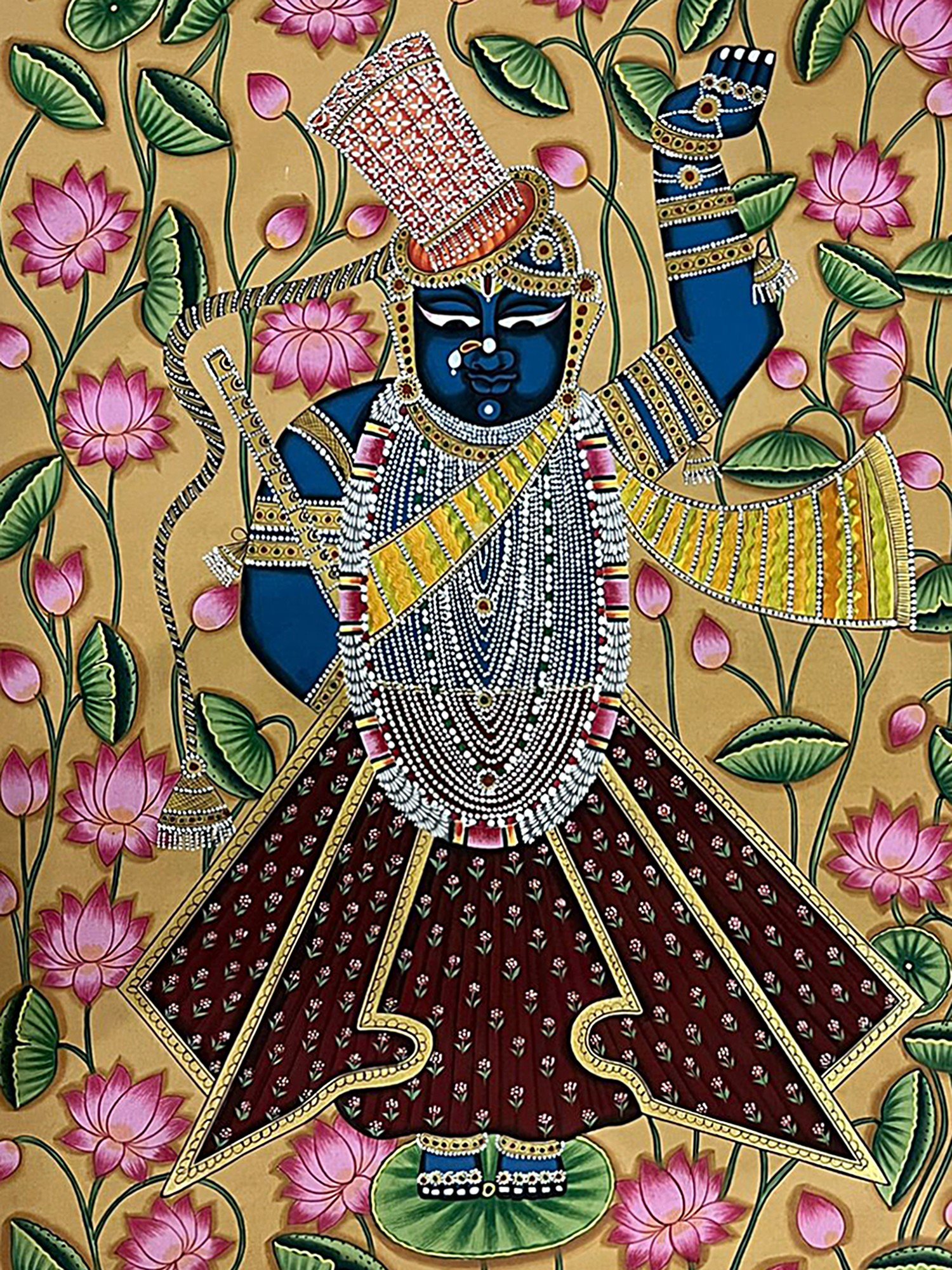 Brown Handmade Shri Nath Ji Wall Decor Painting Indian Lord Shri Nath Ji  Size 149 Inches