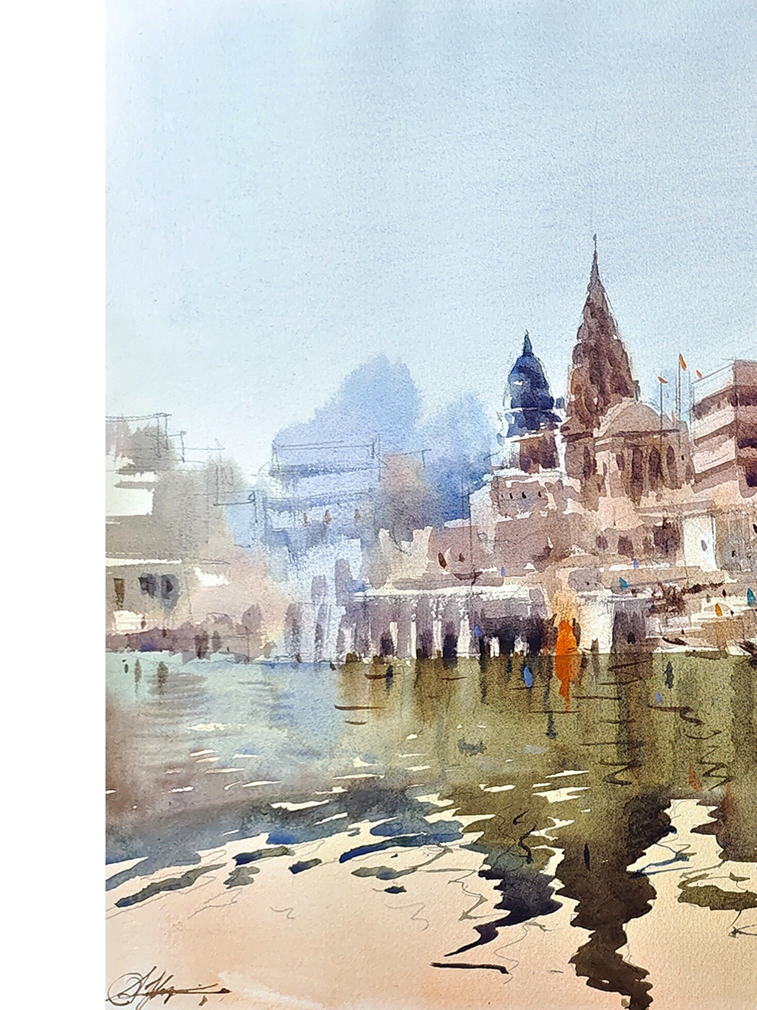 Varanasi Ghat5 11x15 Vertical Water Color on paper