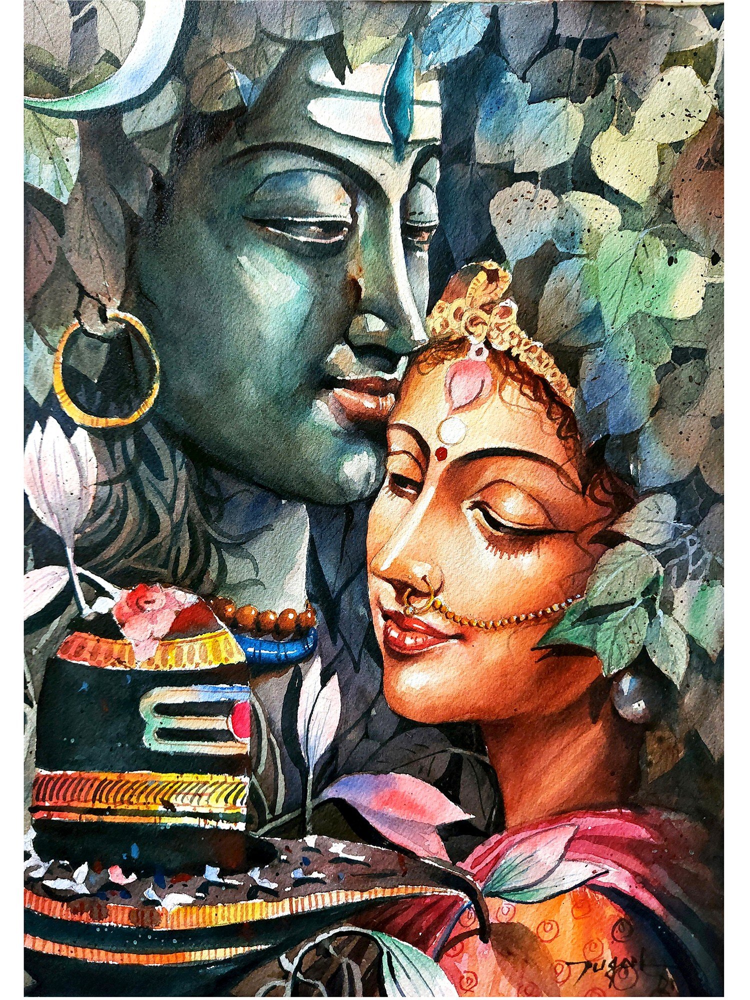 Buy Adiyogi Shiva Parvati - Series 3 Handmade Painting by PITASHREE ARTS.  Code:ART_8015_74221 - Paintings for Sale online in India.
