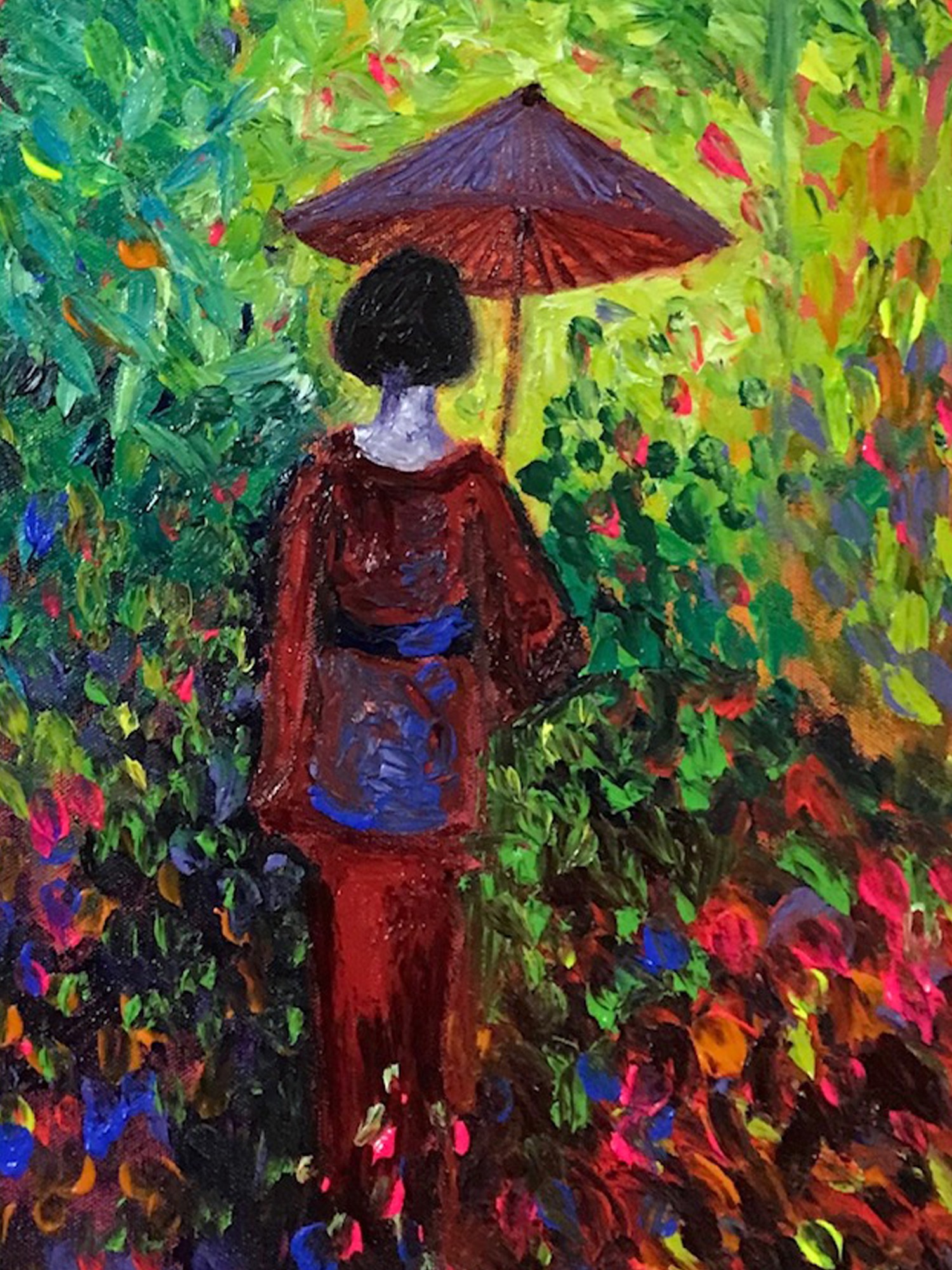 Umbrella Girl High Texture Finger Painting By Konika Banerjee   Wsa760 A01 