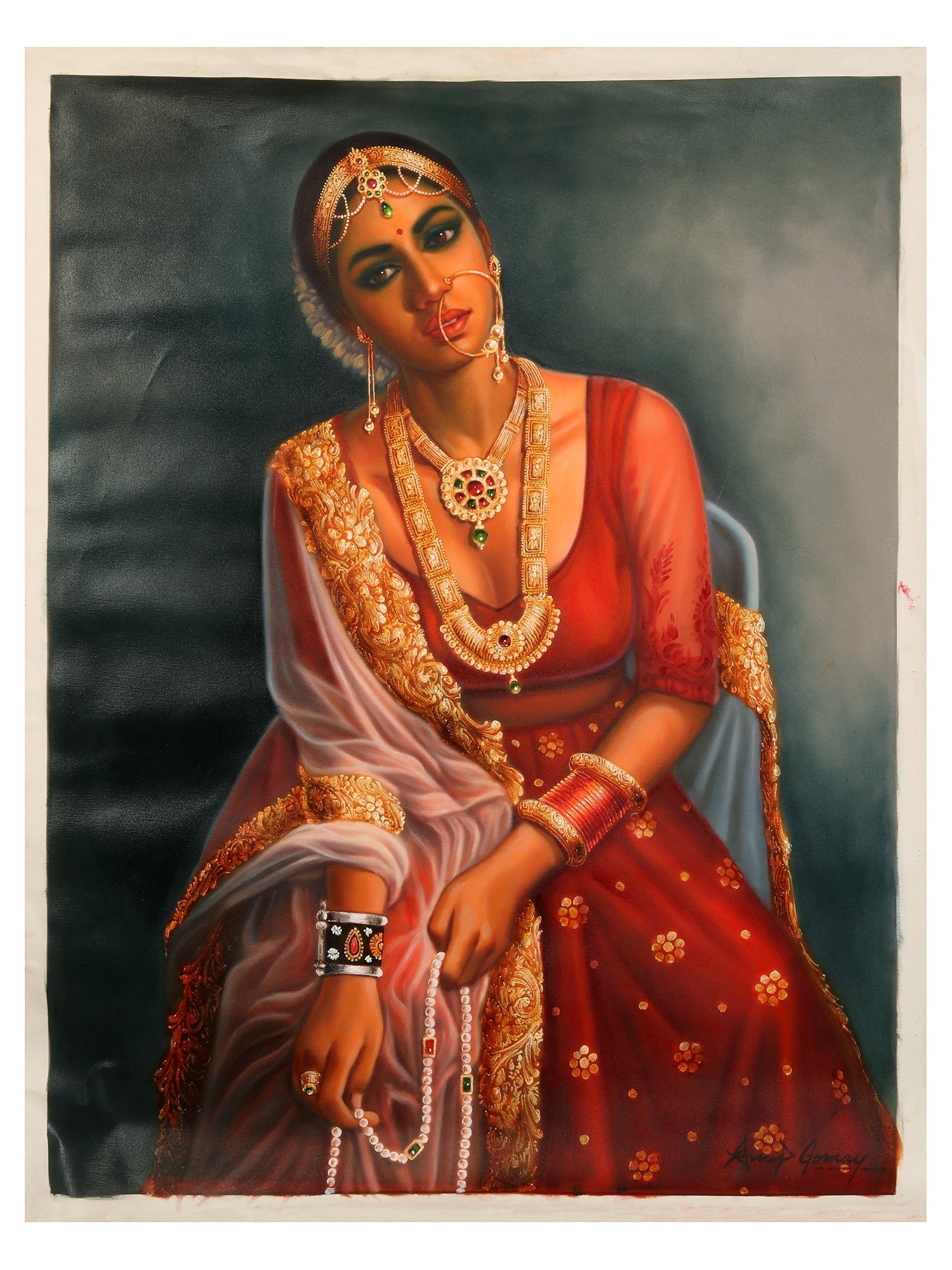 Love Lorn Lady Oil Painting on Canvas | Without Frame | Exotic India Art
