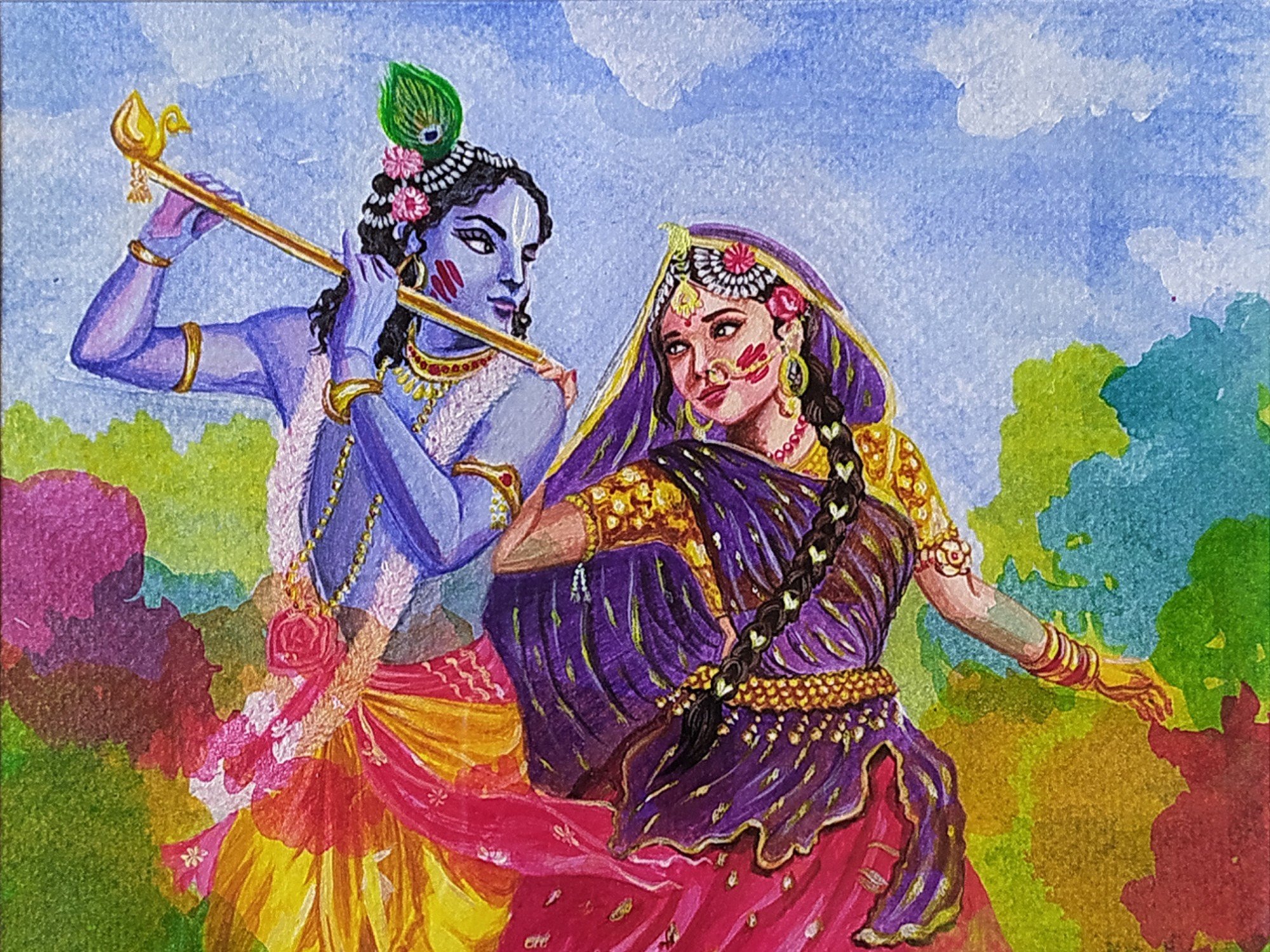 Holi drawing radha krishna - YouTube