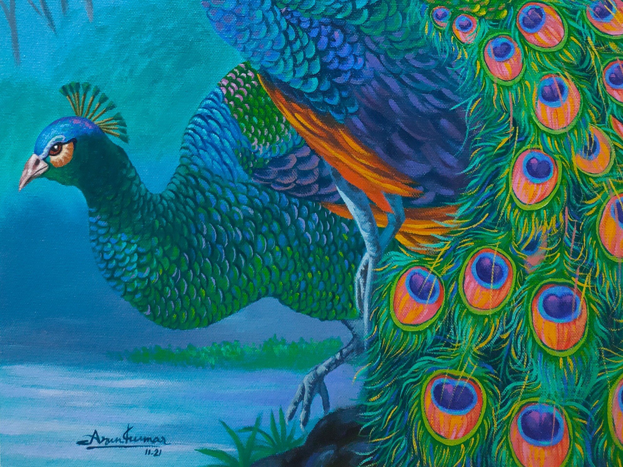 Beautiful Pair Of Peacock | Acrylic Painting On Canvas | Arun Kumar ...