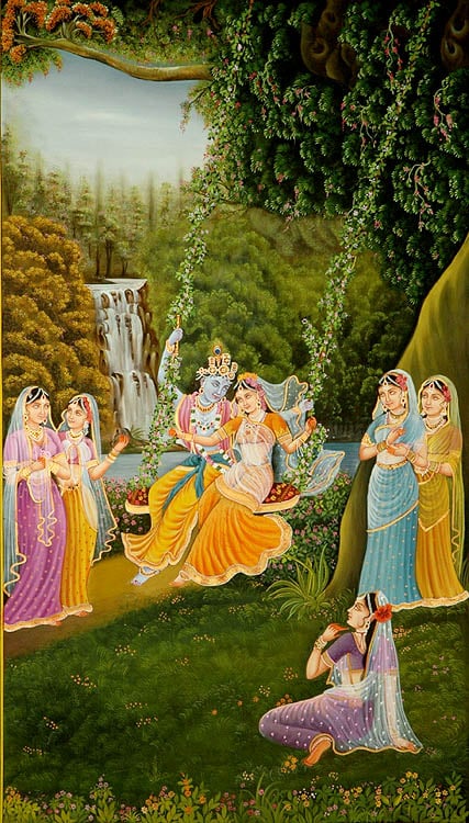 Radha and Krishna Swing Together | Exotic India Art