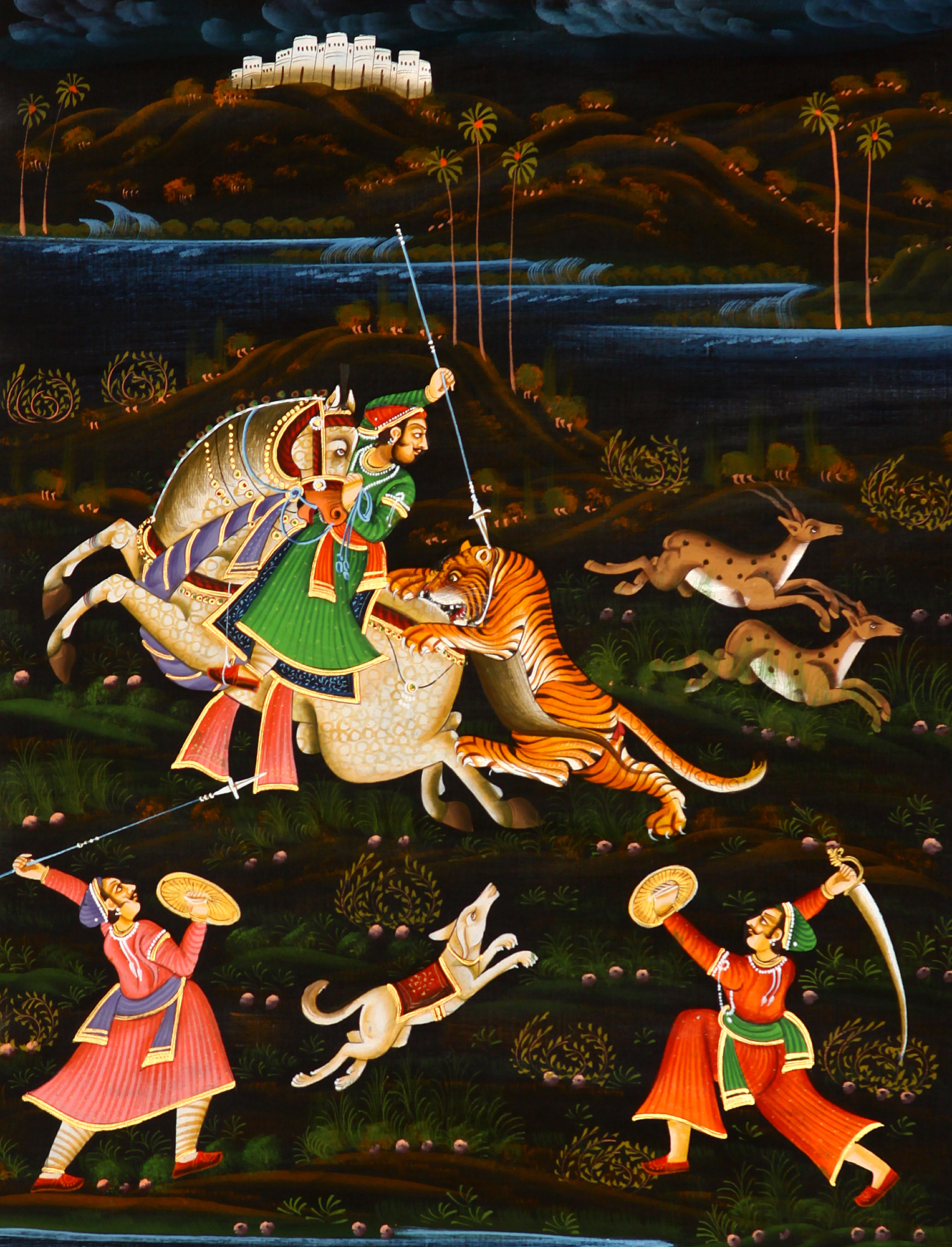 Hunting Scene Exotic India Art   Wm65 