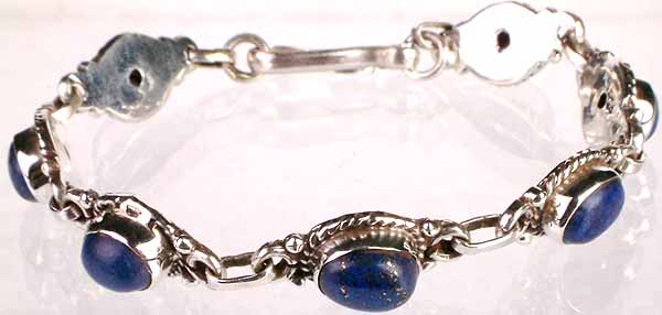Blue Lapis Lazuli Beaded Bracelet - Black Silver Cross Charm by Talisa