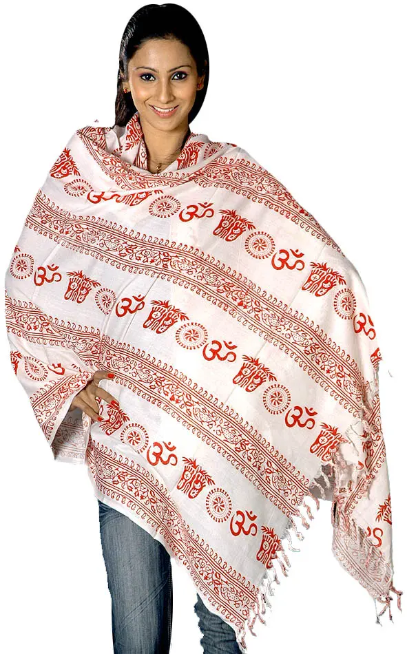 Pure Cotton Om Prayer Shawl | Hand Crafted Religious Clothes