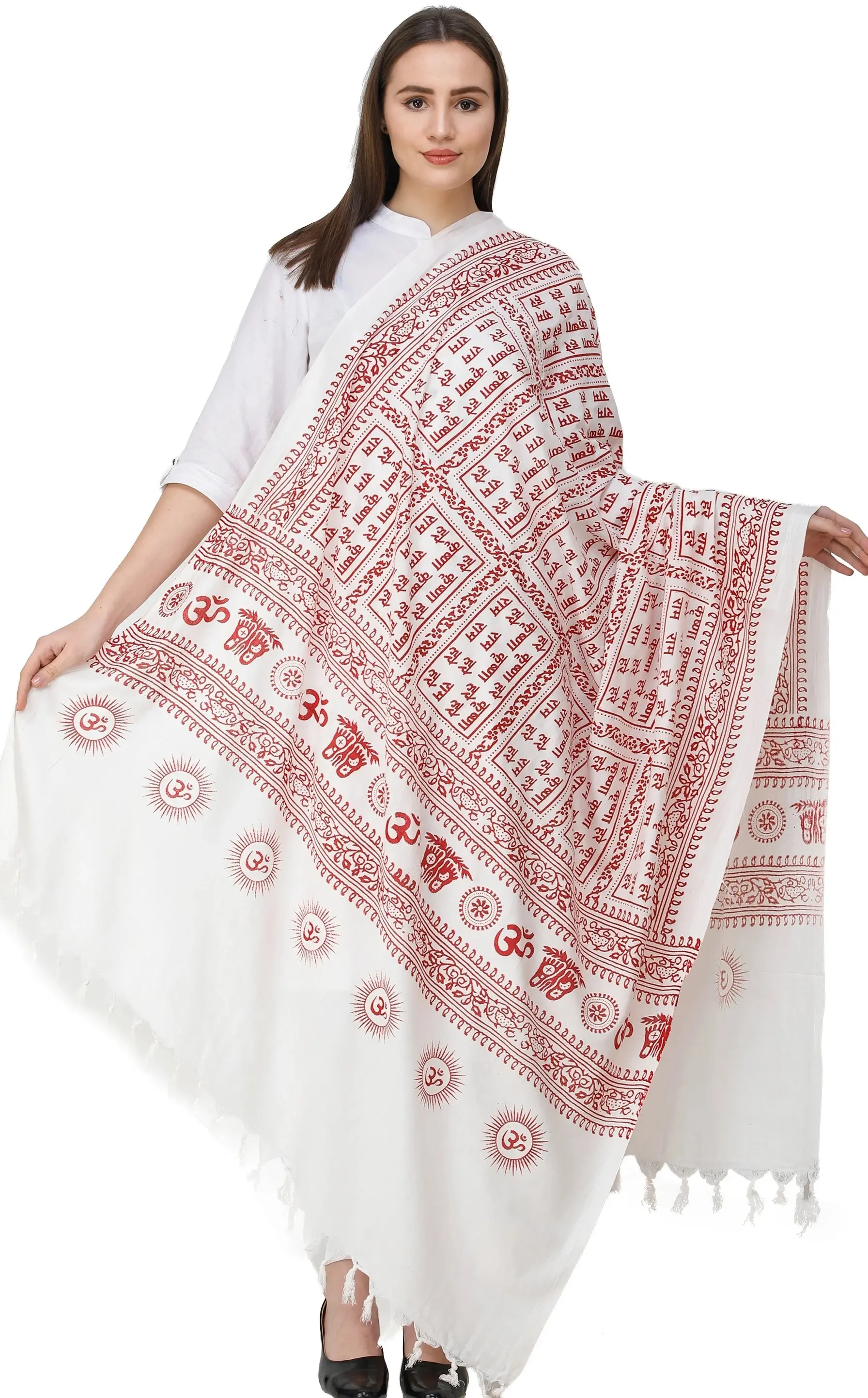 Hare Ram Hare Krishna Prayer Shawl from Banaras | Poly Cotton Religious Clothes