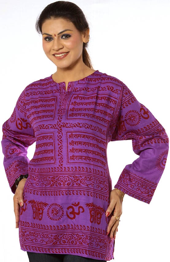 Purple Kurti Top with Sanatan Dharma Mantra | Exotic India Art