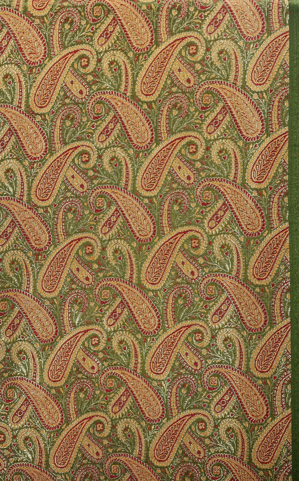 Green Fabric from Banaras with Paisleys Woven in Golden Thread | Exotic ...