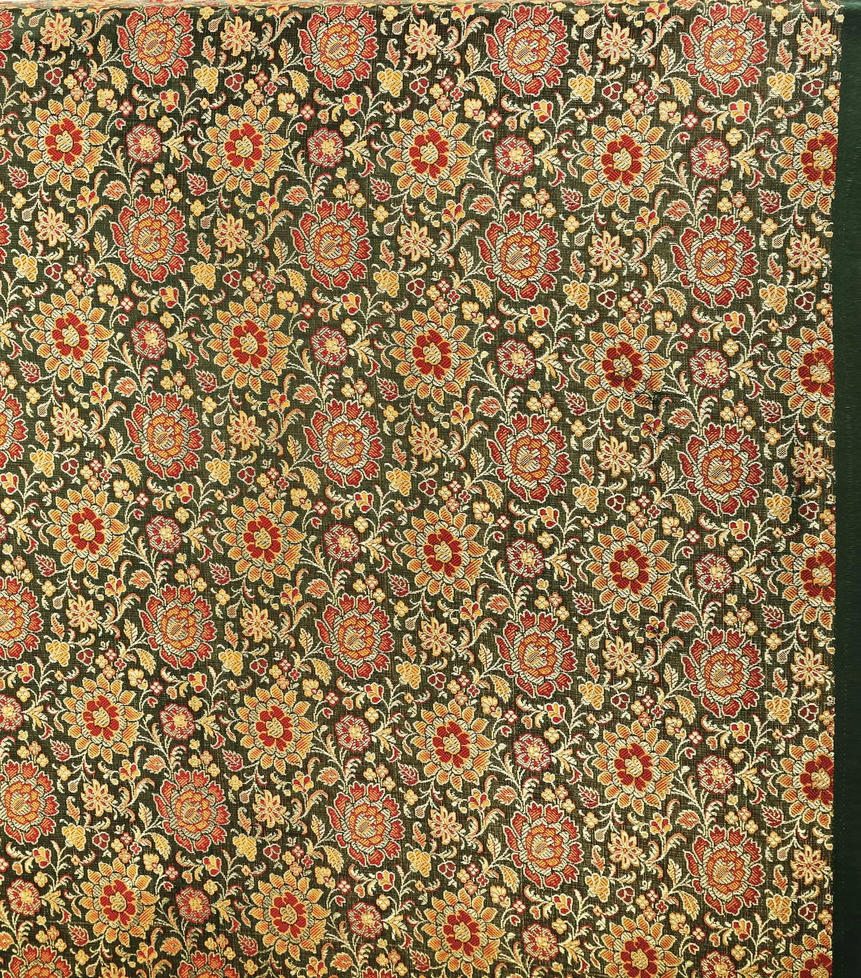 Black Banarasi Brocade Fabric with Woven Flowers