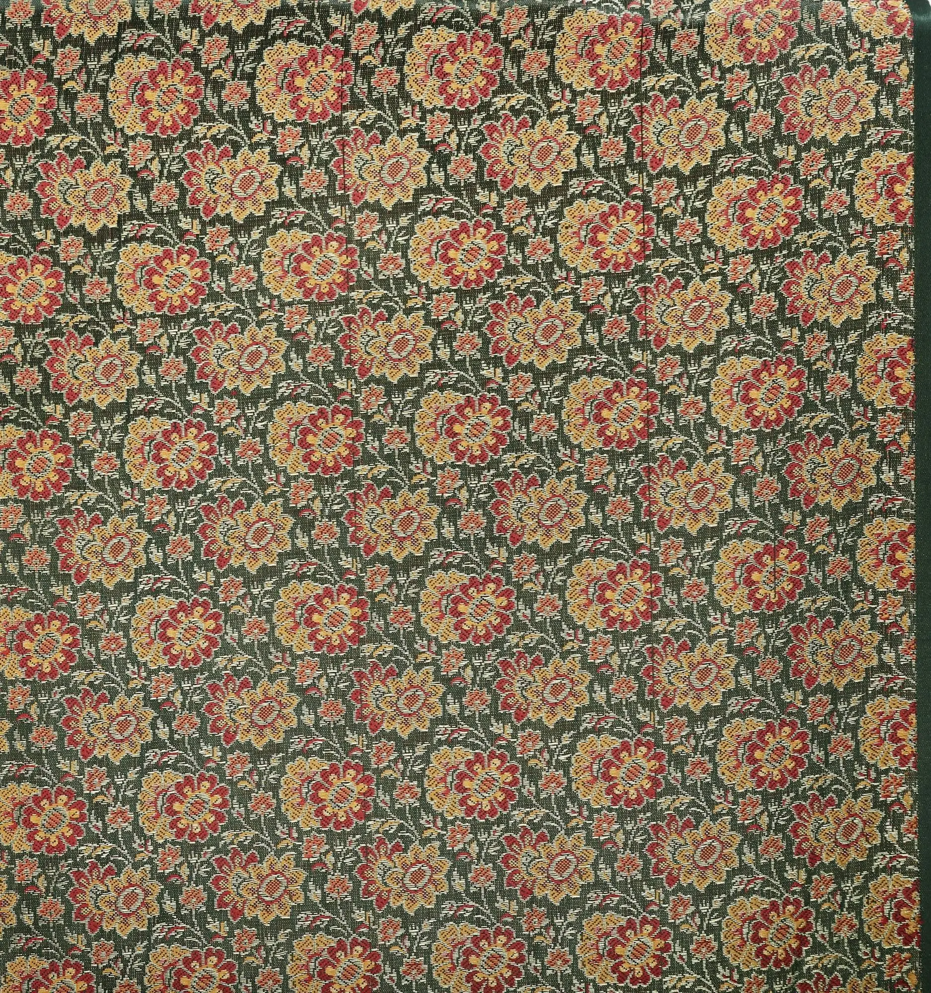 Black Banarasi Brocade Fabric with Woven Flowers
