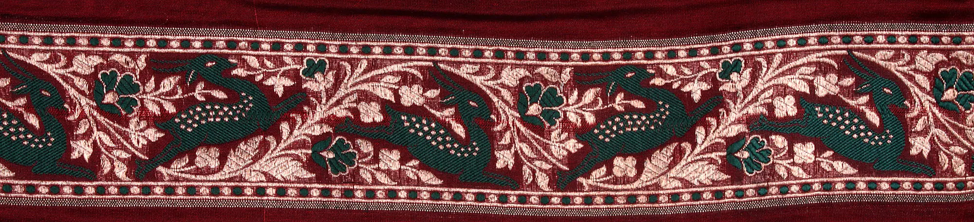 Maroon Banarasi Fabric Border with Woven Frolicking Deer
