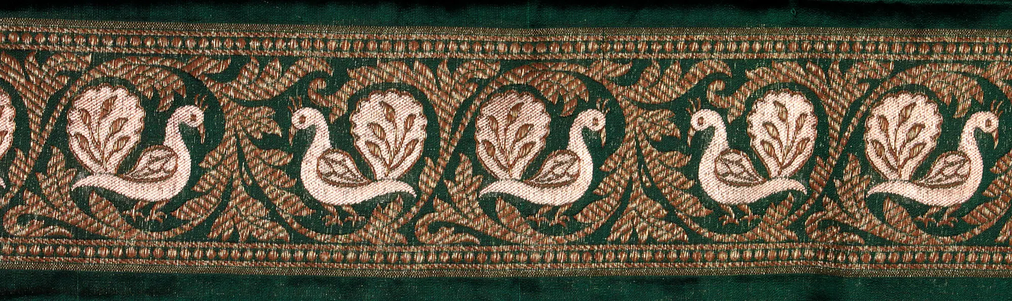 Green Banarasi Fabric Border with Woven Birds