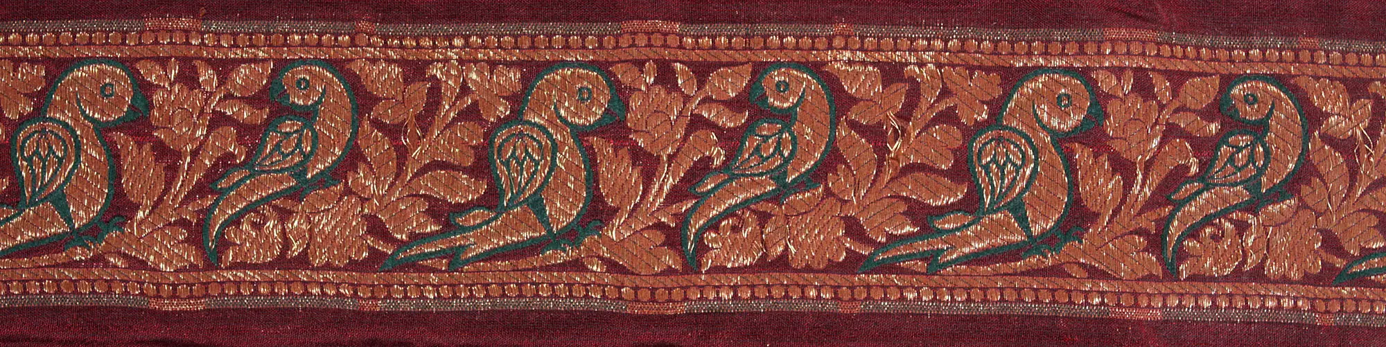 Maroon Banarasi Fabric Border with Woven Parrots in Golden Thread