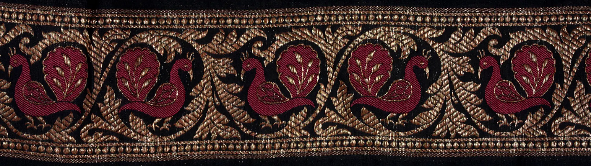 Black Banarasi Fabric Border with Woven Peacocks