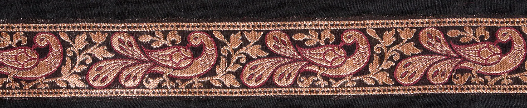 Black Banarasi Fabric Border with Woven Stylized Peacocks
