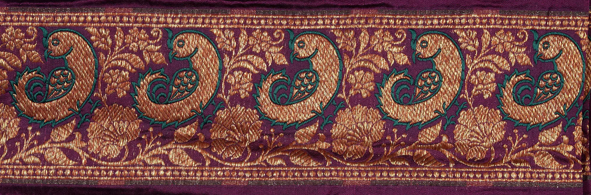 Purple Banarasi Fabric Border with Woven Birds