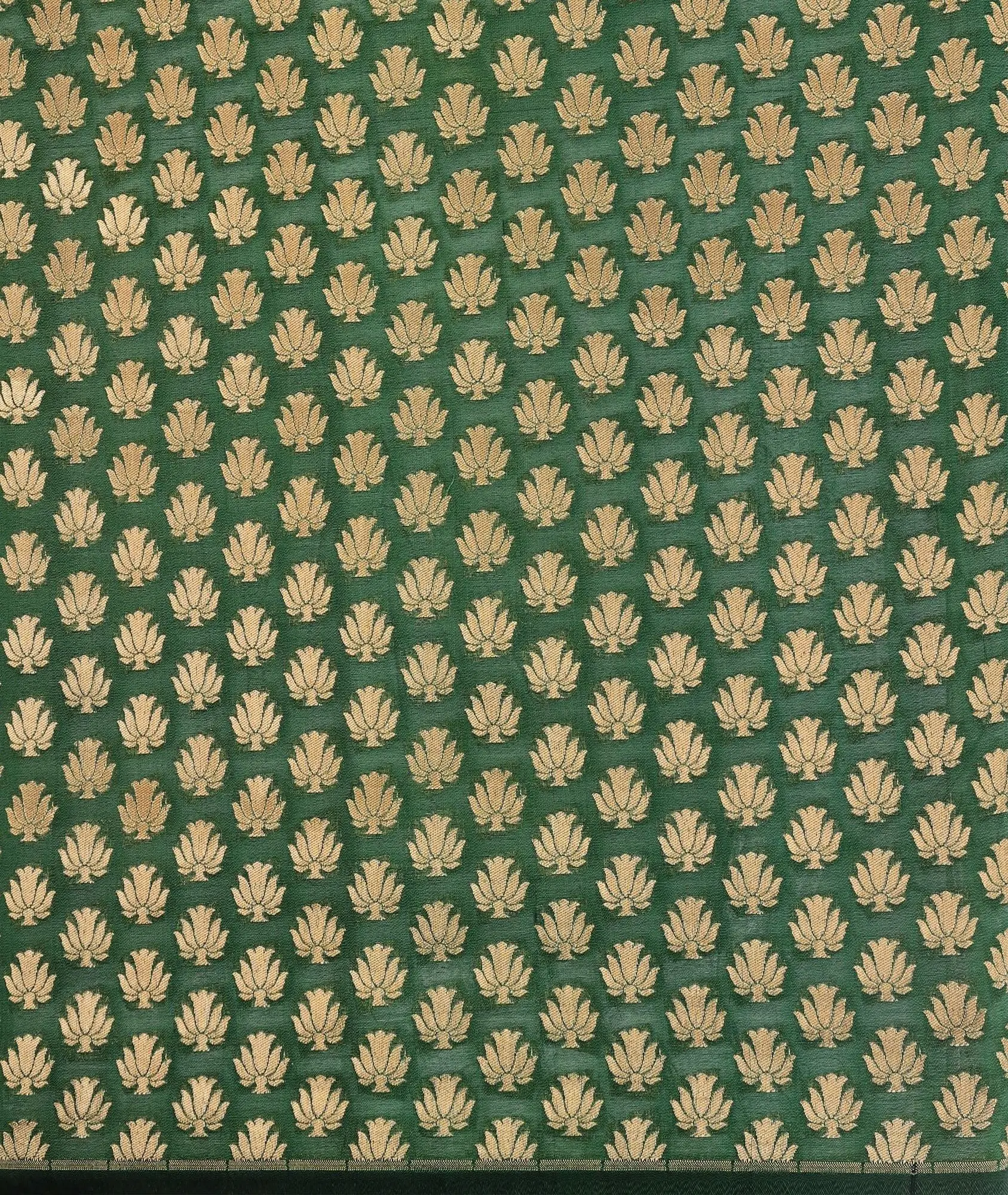 Green Banarasi Katan Georgette Fabric with Woven Lotuses