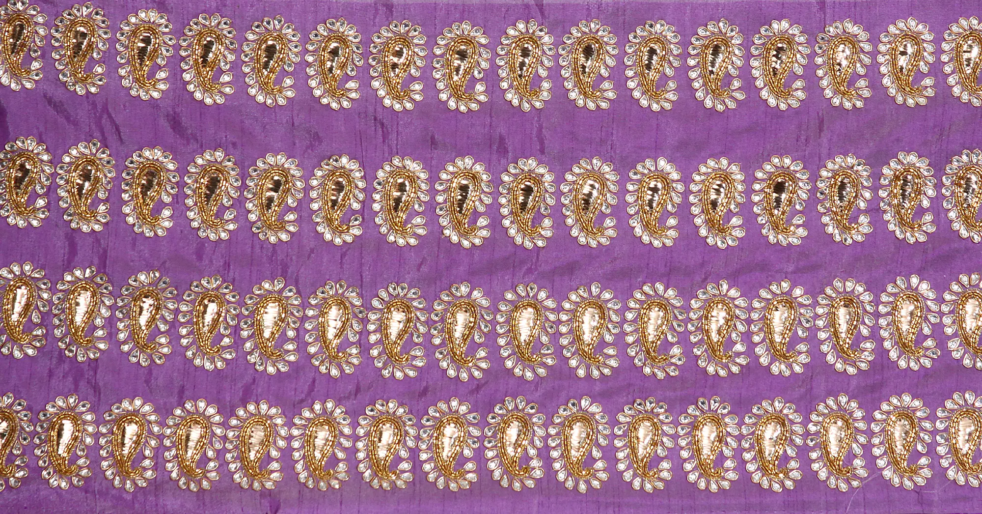 Amethyst Hand-Embroidered Kundan Border with Zardozi Work