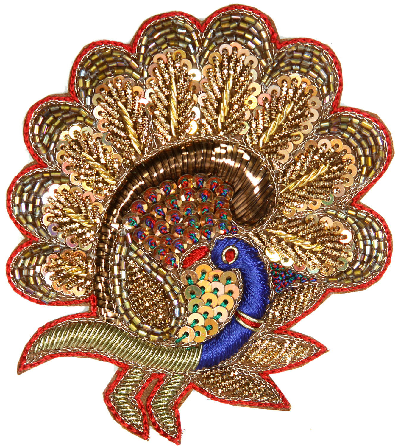 Multi-Color Embroidered Peacock Patch with Zardozi Work | Exotic India Art