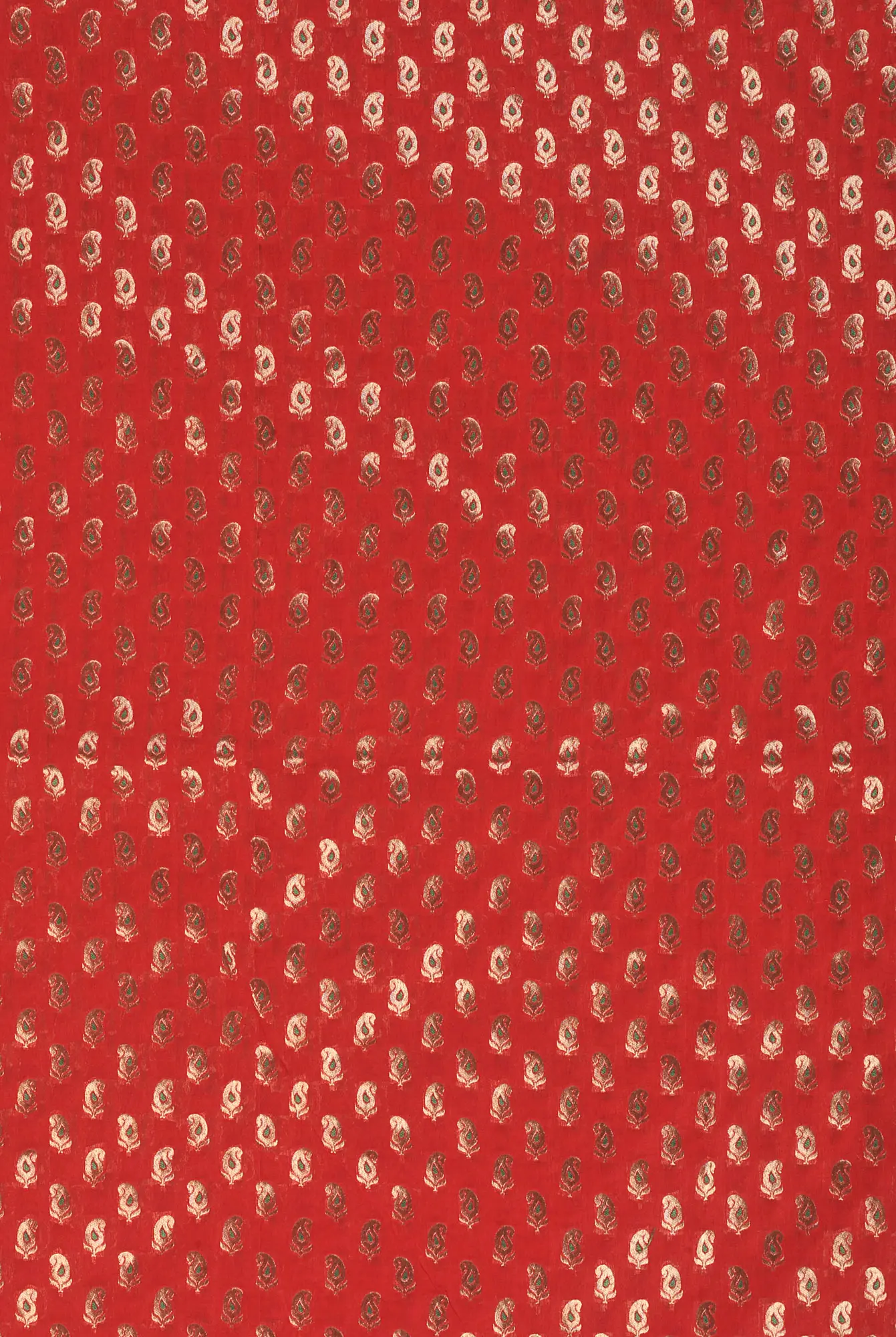 Red Banarasi Fabric with Hand-woven Paisleys