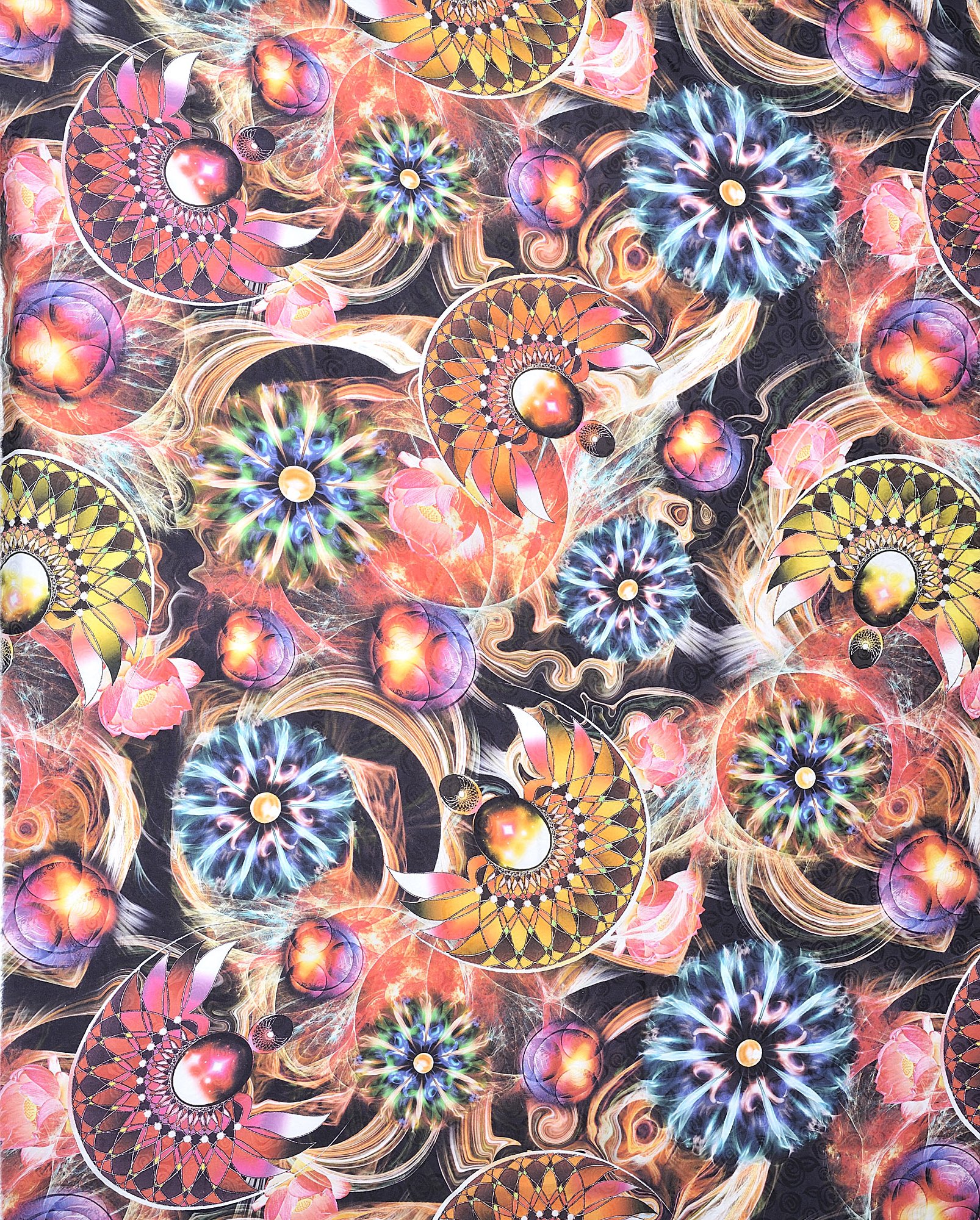 Multi-Color Fabric with Self Weave and Digital Printed Flowers